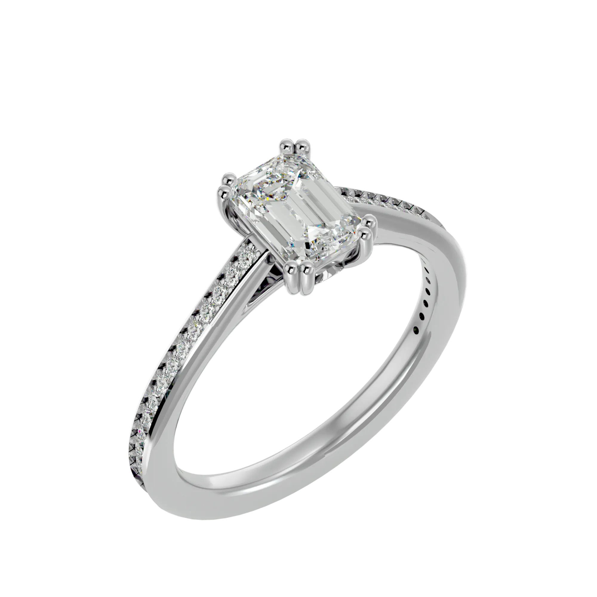 1 1/2 ctw Emerald-Cut Lab Grown Diamond Side Stone Engagement Ring