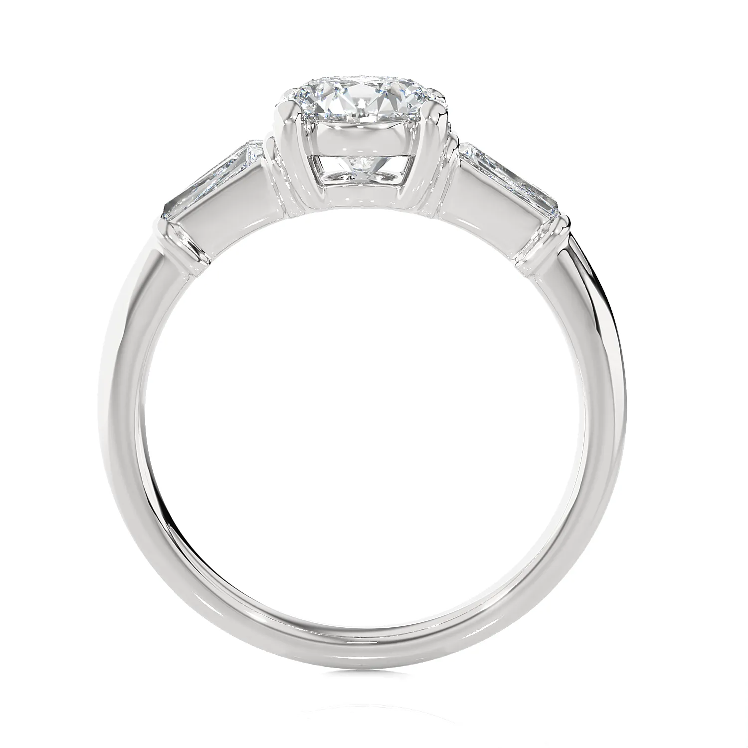 1 3/4 ctw Round with Tapered Baguette Three Stone Lab Grown Diamond Ring