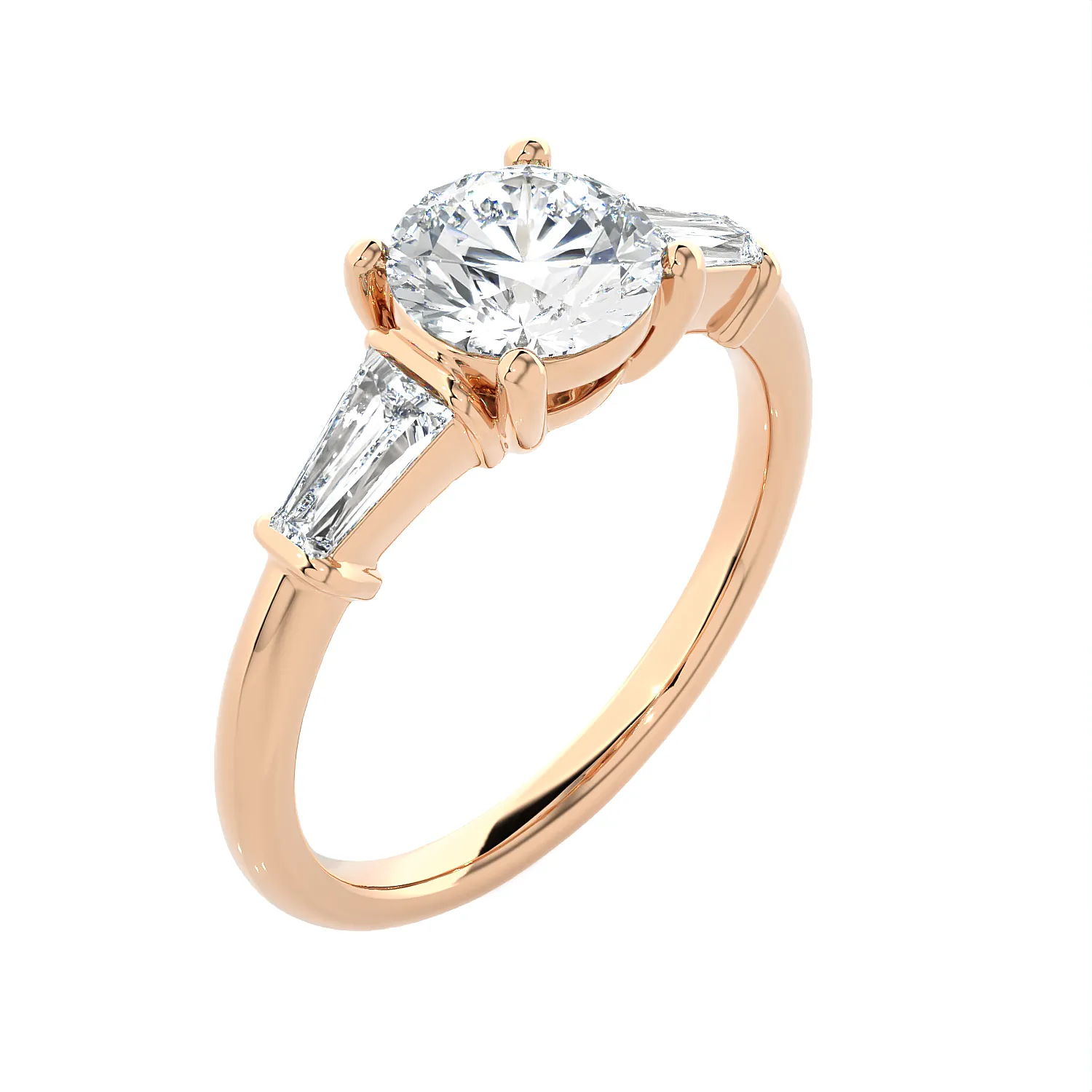 1 3/4 ctw Round with Tapered Baguette Three Stone Lab Grown Diamond Ring