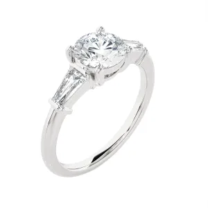 1 3/4 ctw Round with Tapered Baguette Three Stone Lab Grown Diamond Ring