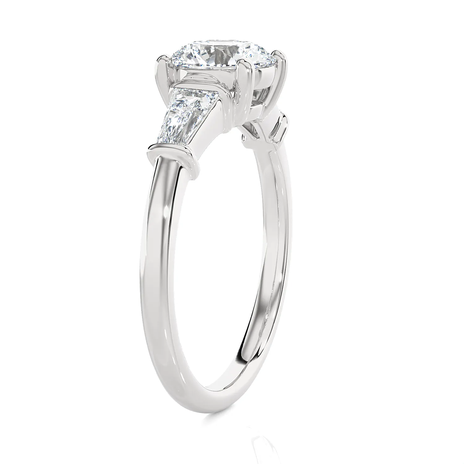 1 3/4 ctw Round with Tapered Baguette Three Stone Lab Grown Diamond Ring