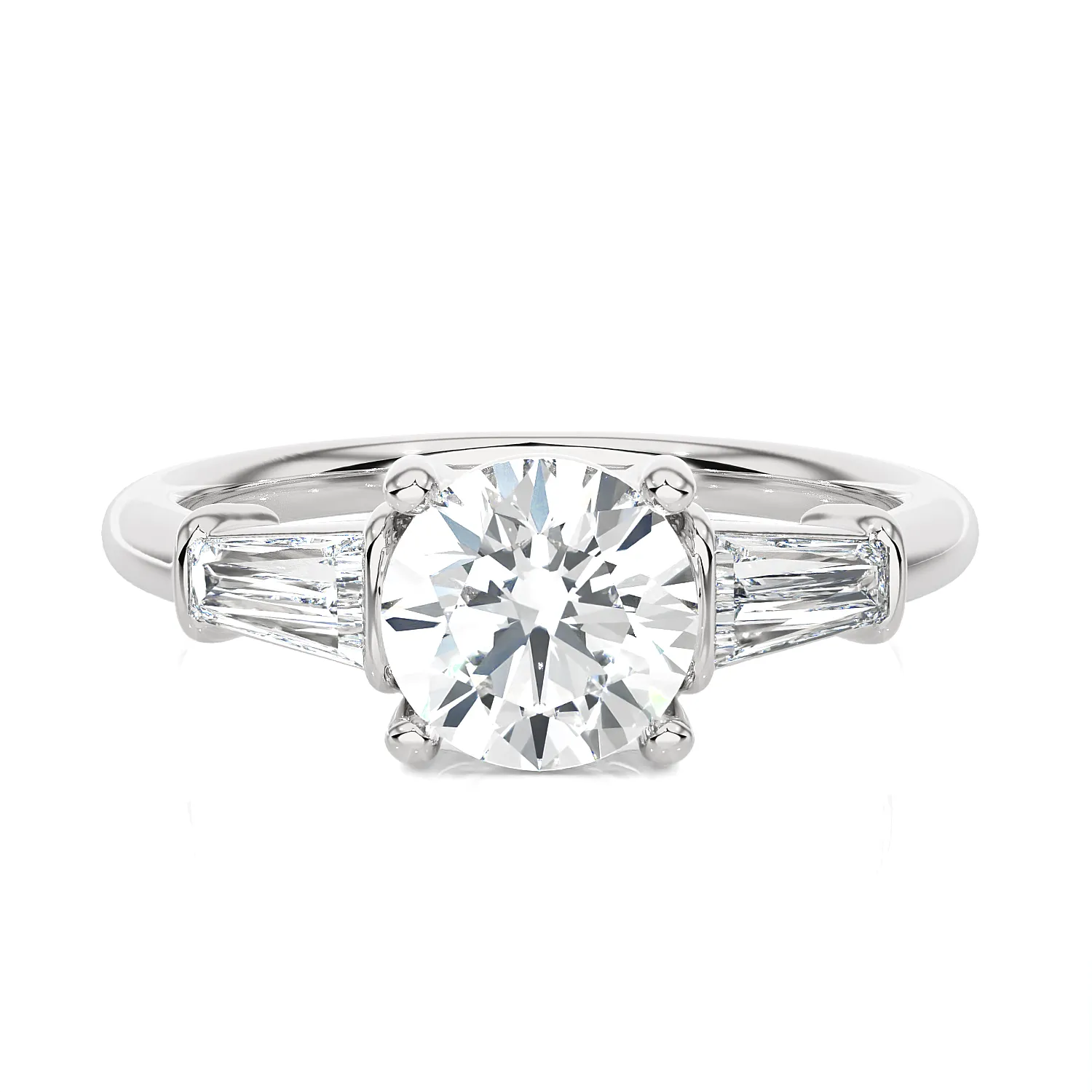 1 3/4 ctw Round with Tapered Baguette Three Stone Lab Grown Diamond Ring