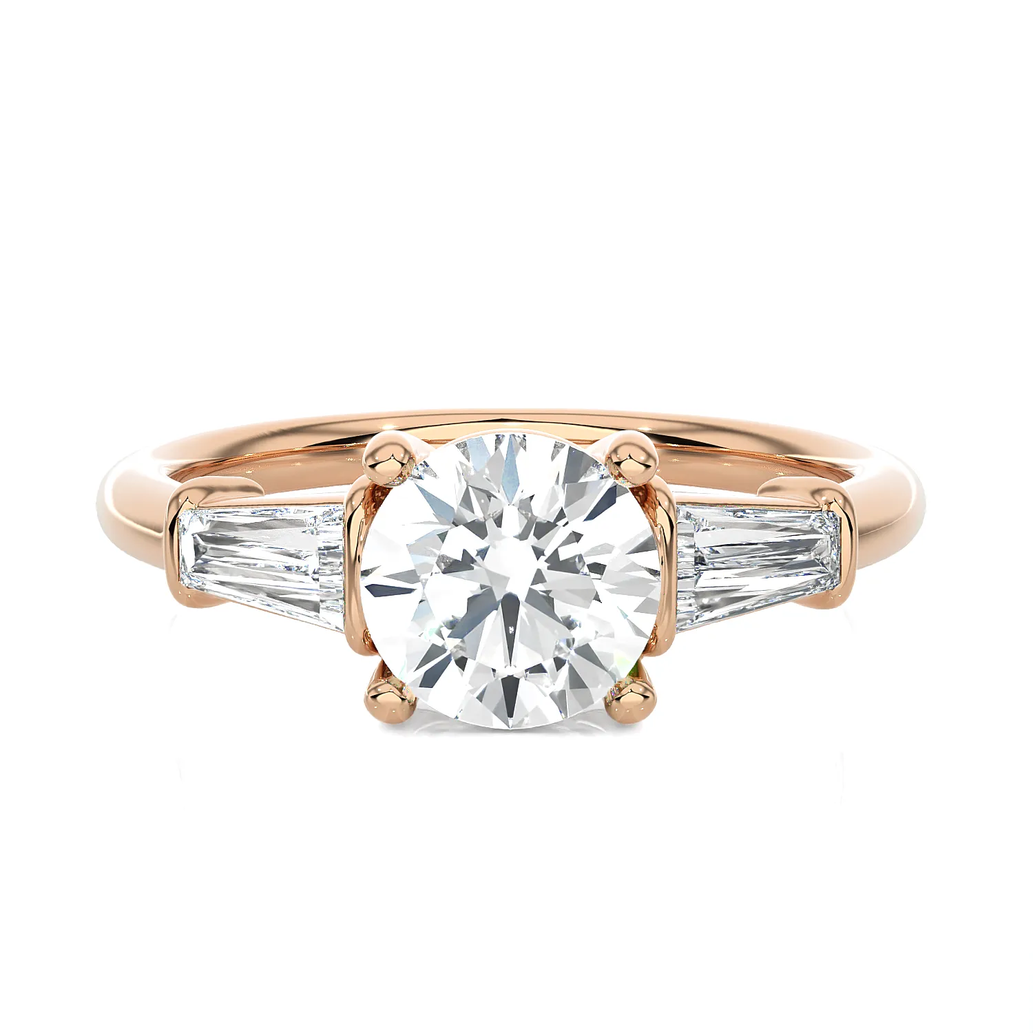 1 3/4 ctw Round with Tapered Baguette Three Stone Lab Grown Diamond Ring
