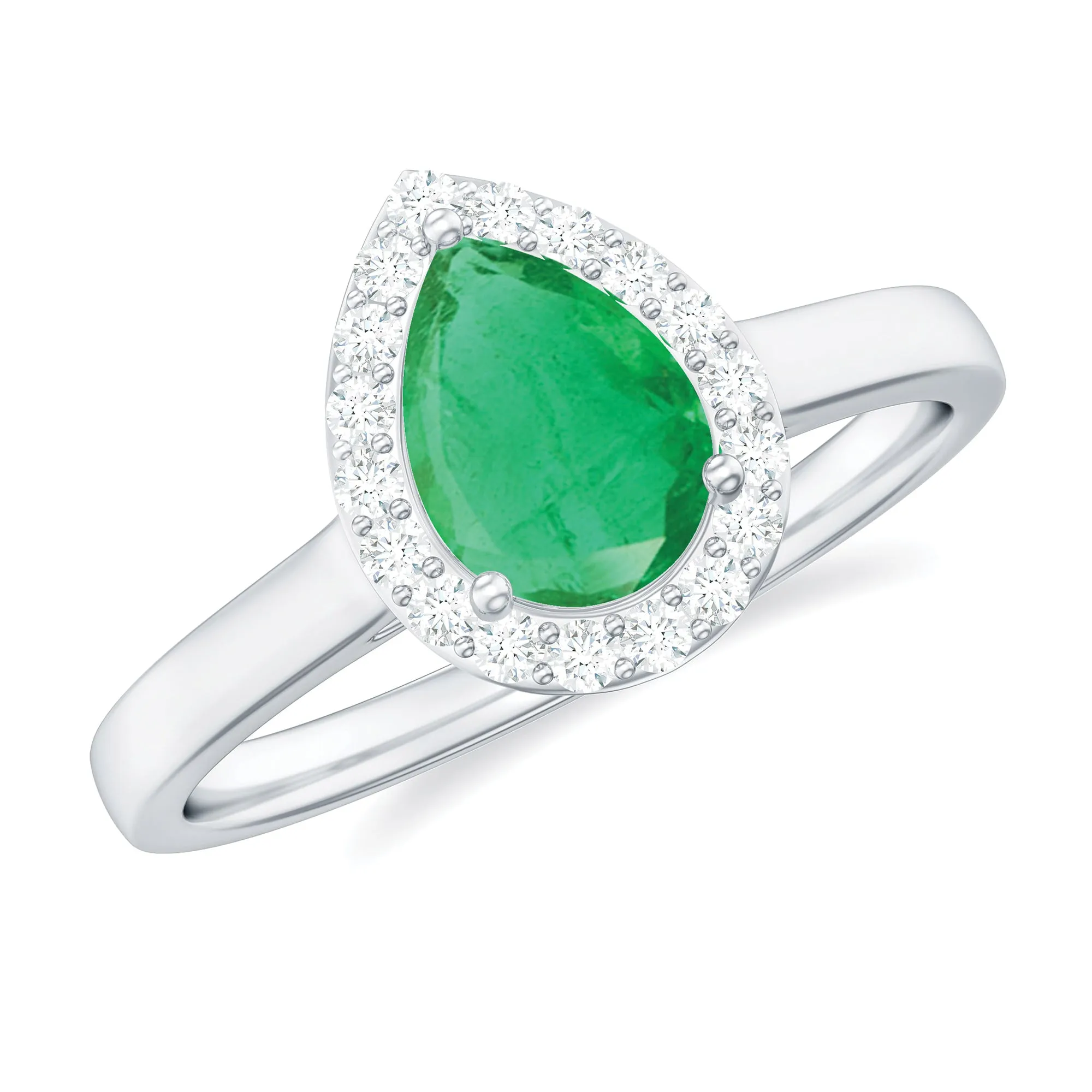 1 CT Emerald Teardrop Engagement Ring with Diamond Halo