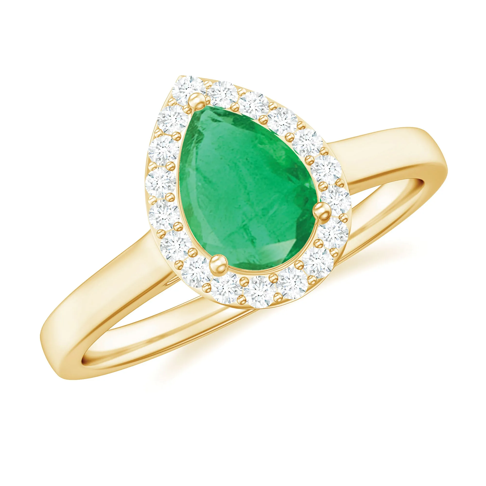 1 CT Emerald Teardrop Engagement Ring with Diamond Halo