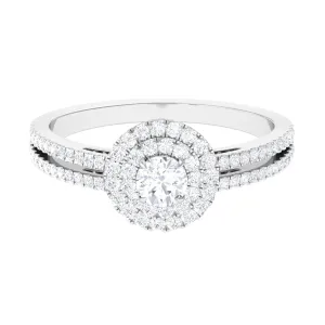 1 CT Zircon Engagement Ring with Double Halo and Side Stones
