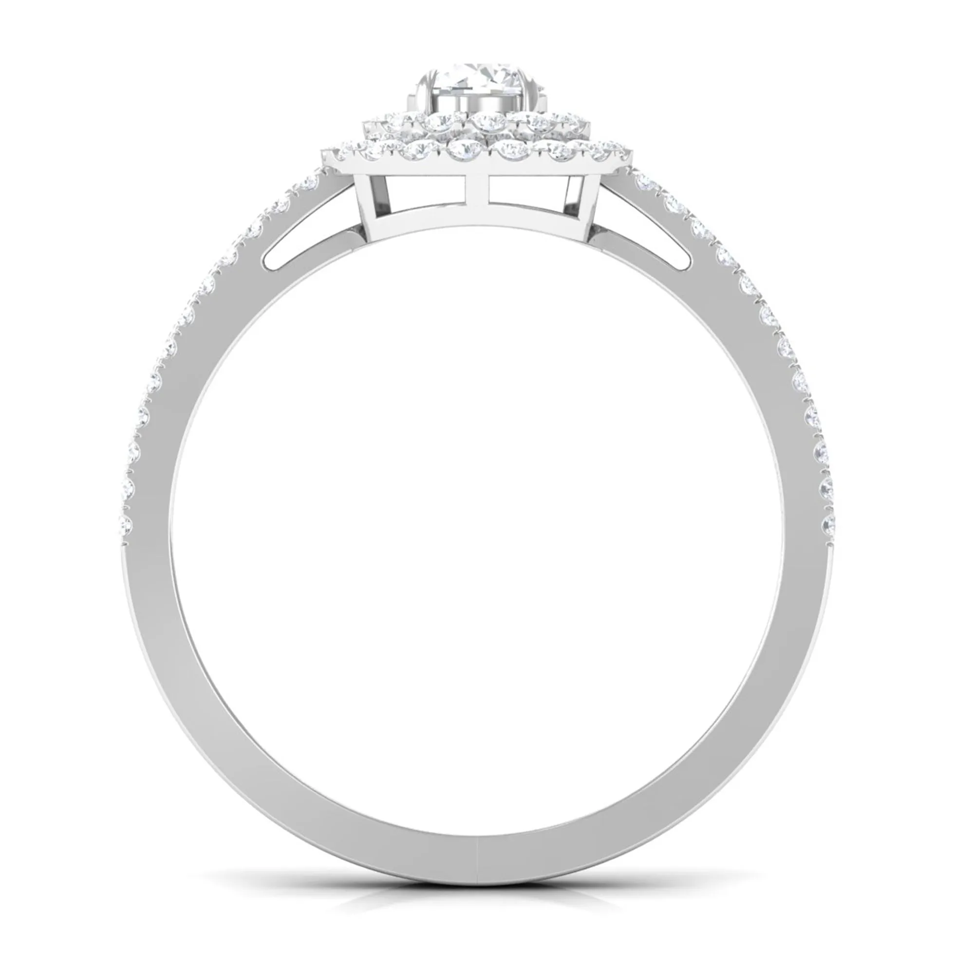1 CT Zircon Engagement Ring with Double Halo and Side Stones