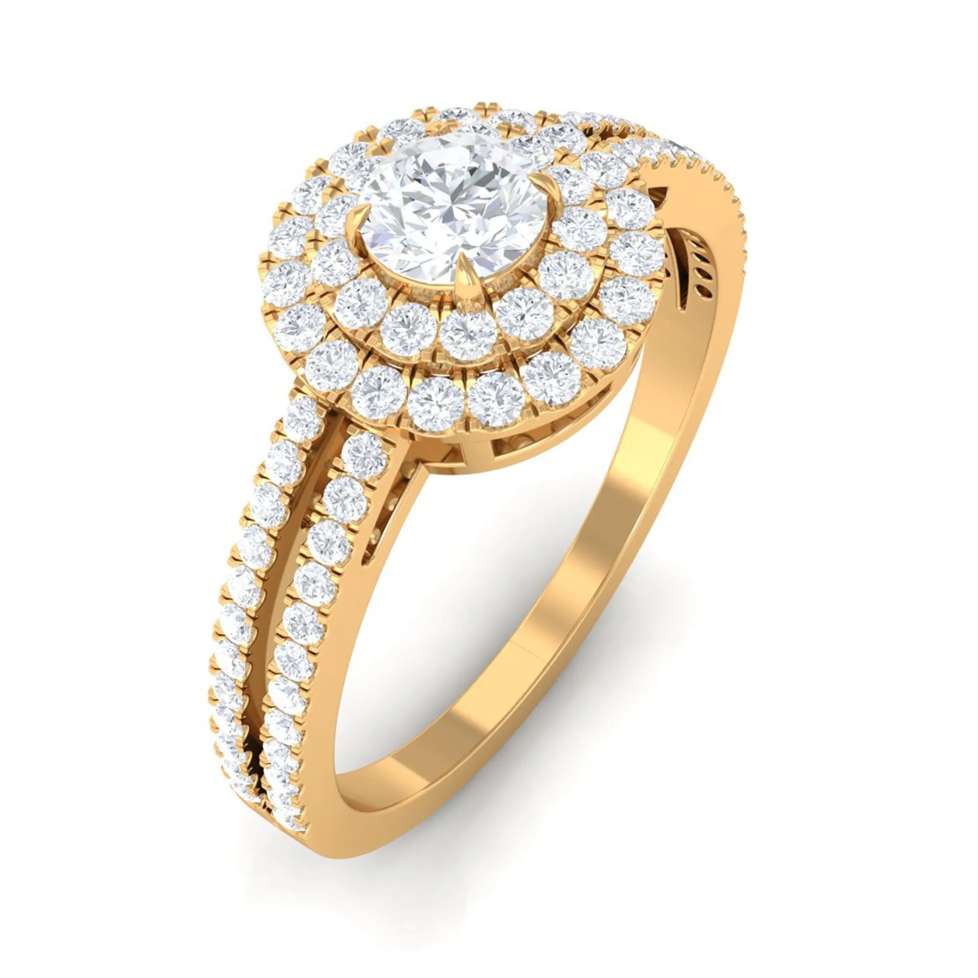 1 CT Zircon Engagement Ring with Double Halo and Side Stones