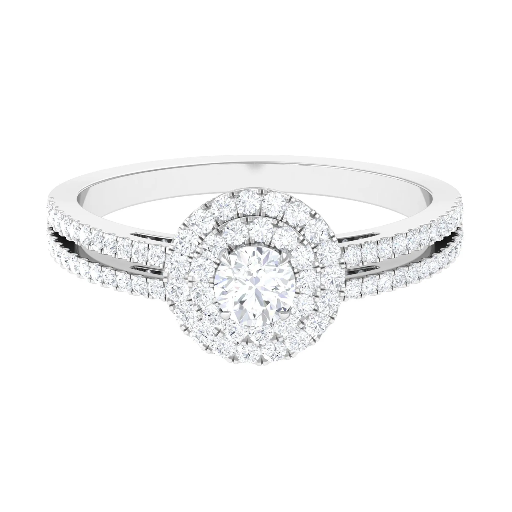 1 CT Zircon Engagement Ring with Double Halo and Side Stones