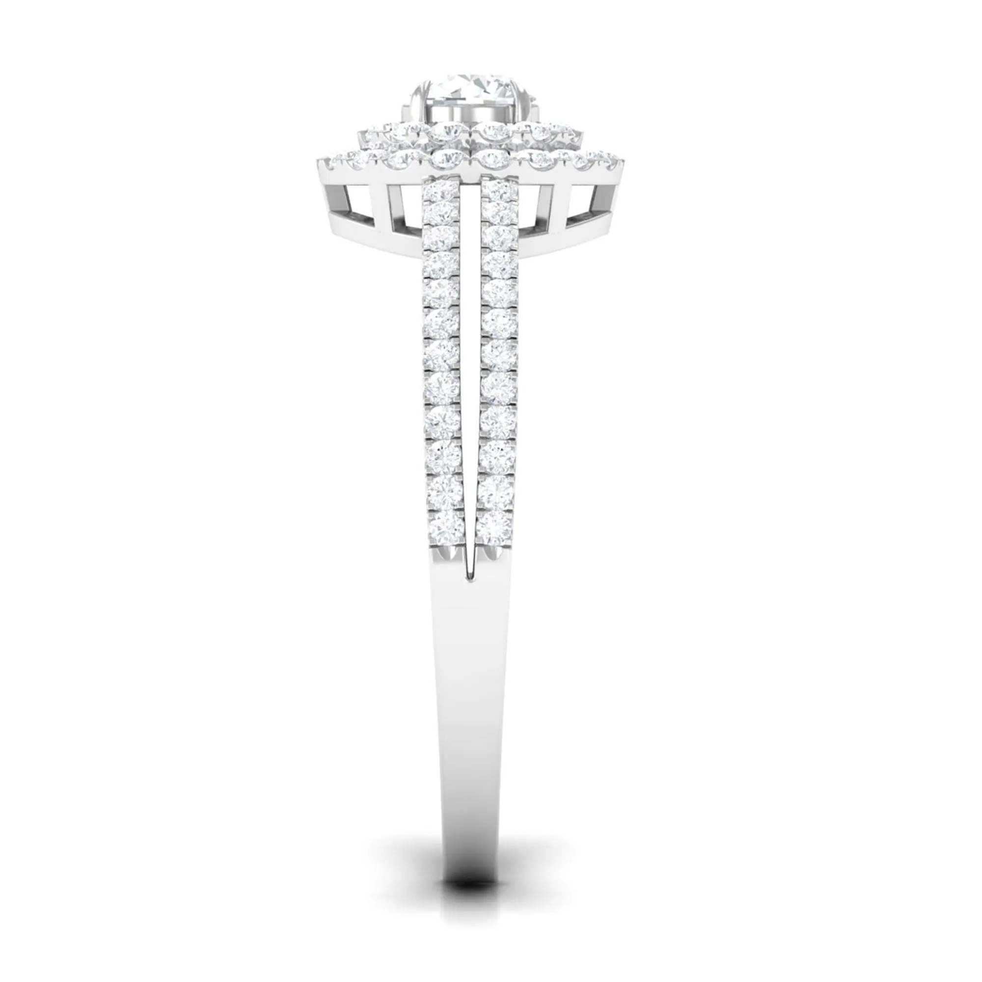 1 CT Zircon Engagement Ring with Double Halo and Side Stones