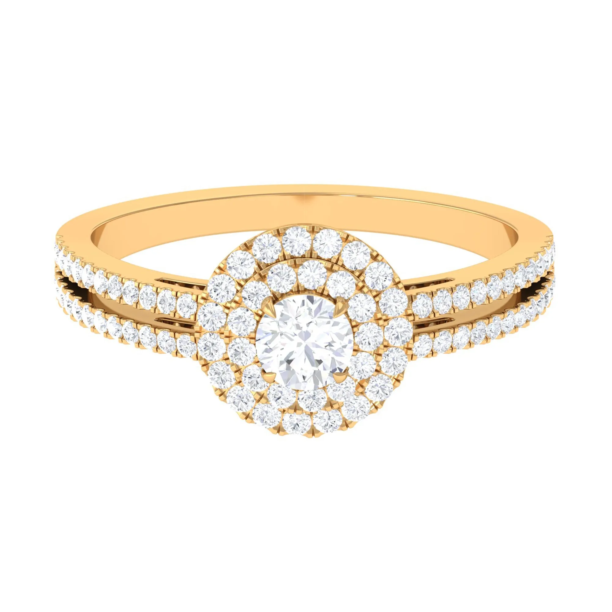1 CT Zircon Engagement Ring with Double Halo and Side Stones