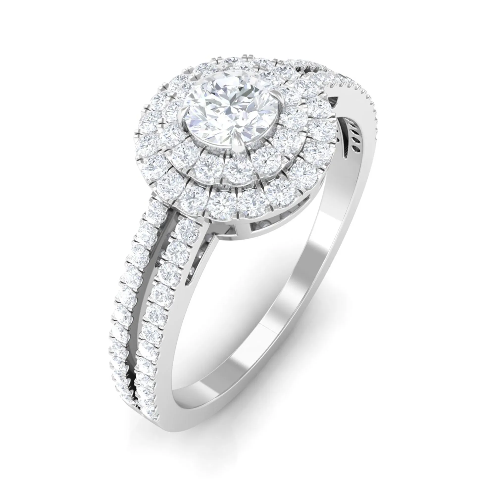 1 CT Zircon Engagement Ring with Double Halo and Side Stones