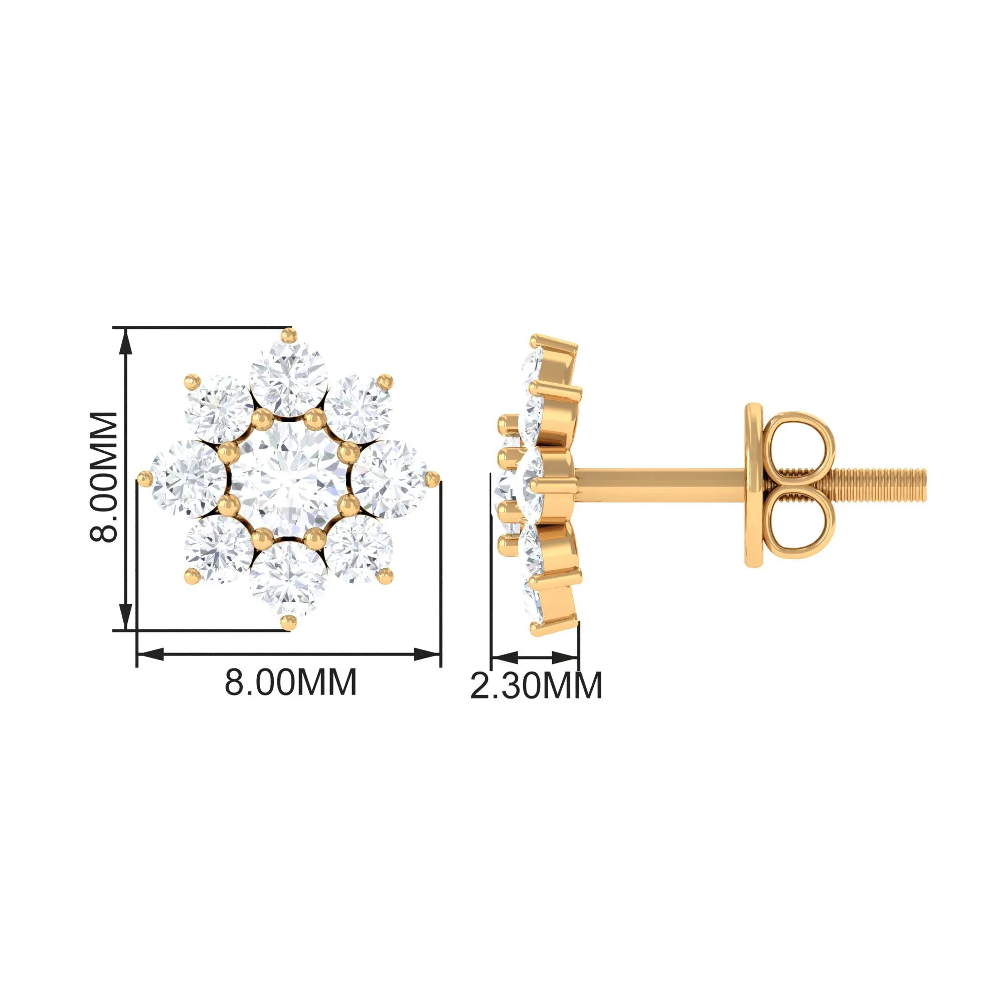 1 CT Zircon Floral Cluster Stud Earrings