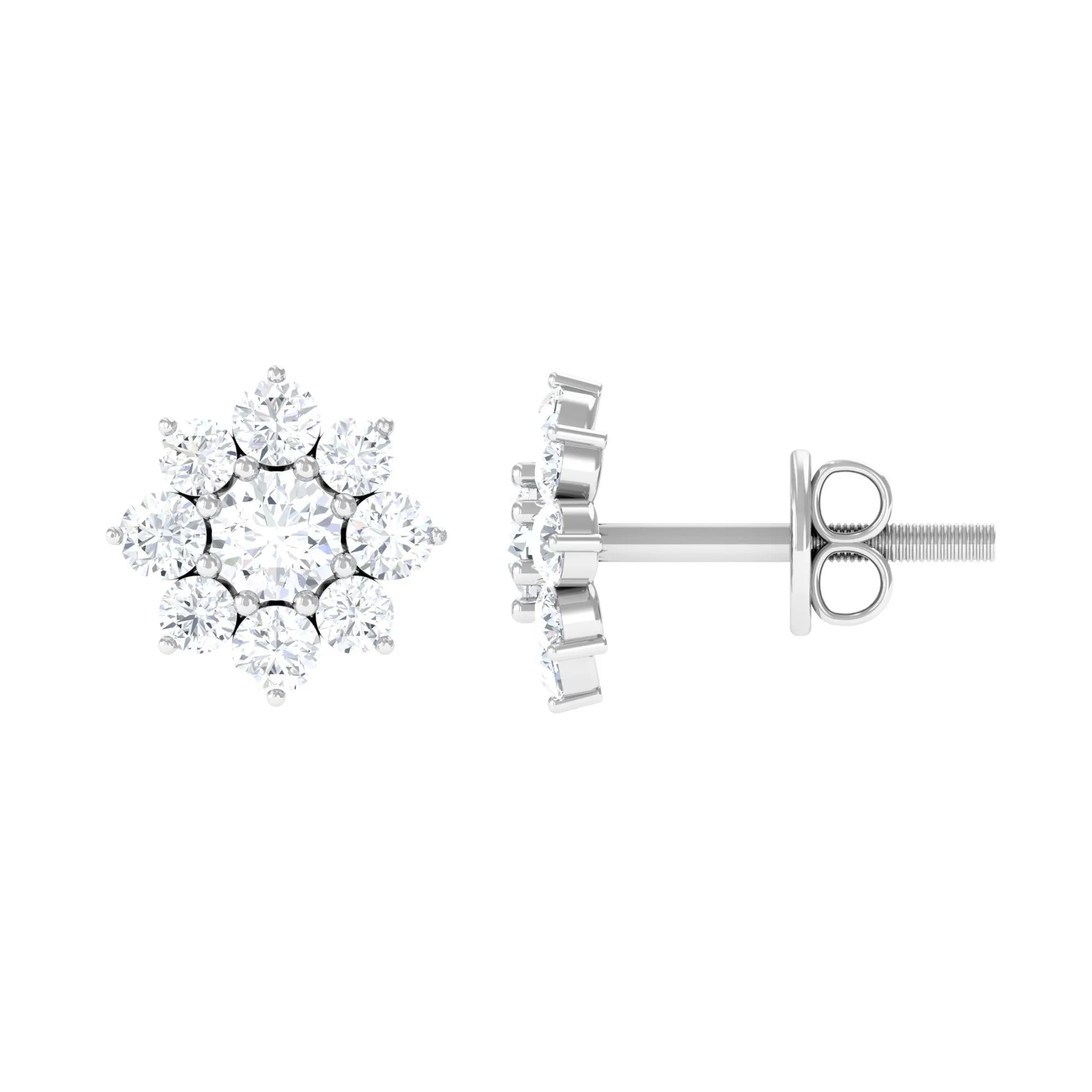 1 CT Zircon Floral Cluster Stud Earrings