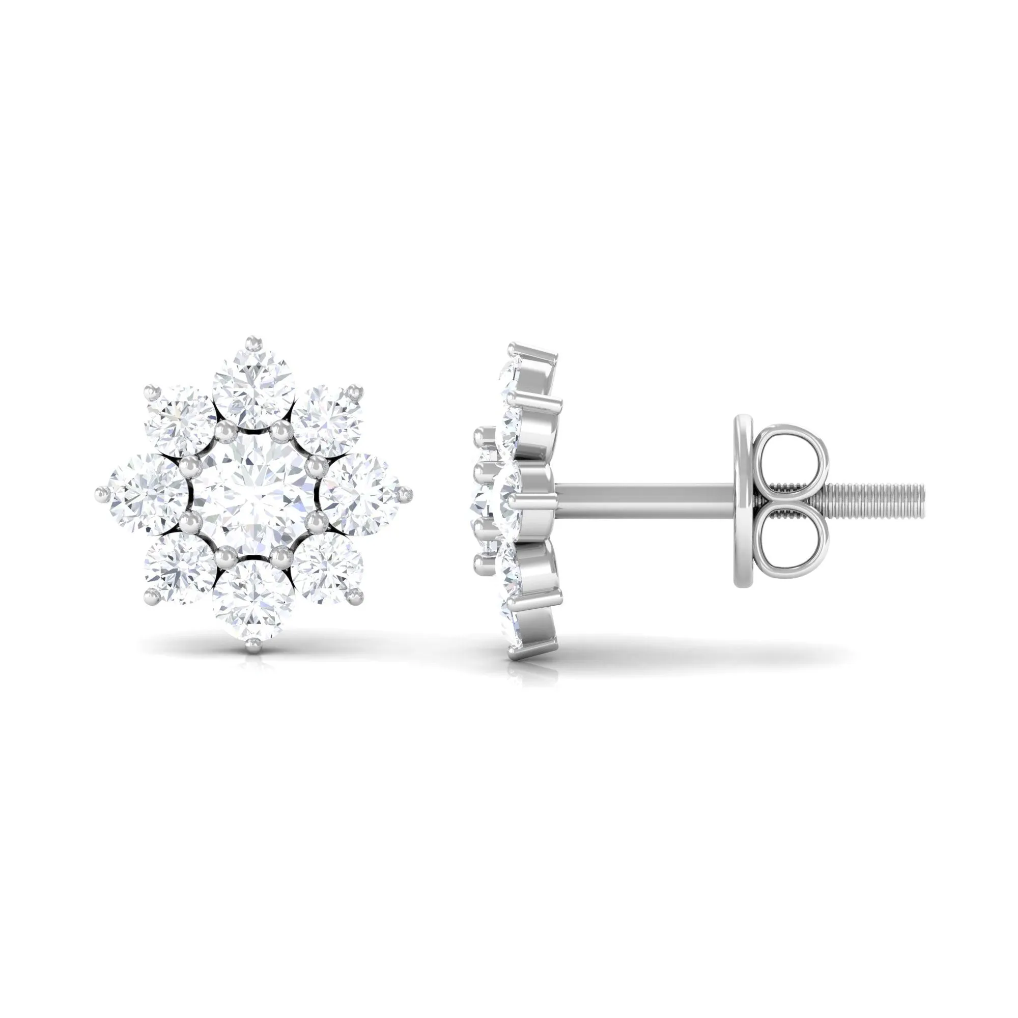 1 CT Zircon Floral Cluster Stud Earrings