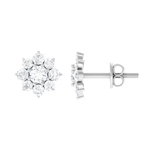1 CT Zircon Floral Cluster Stud Earrings