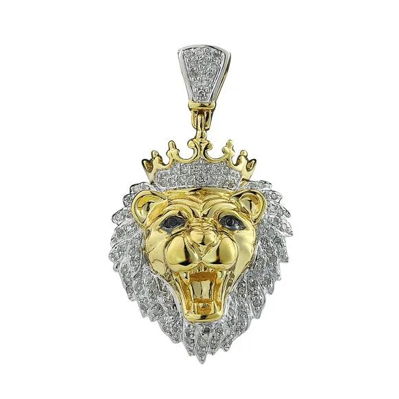 10K Yellow Gold Men's Round Diamond Lion Pendant