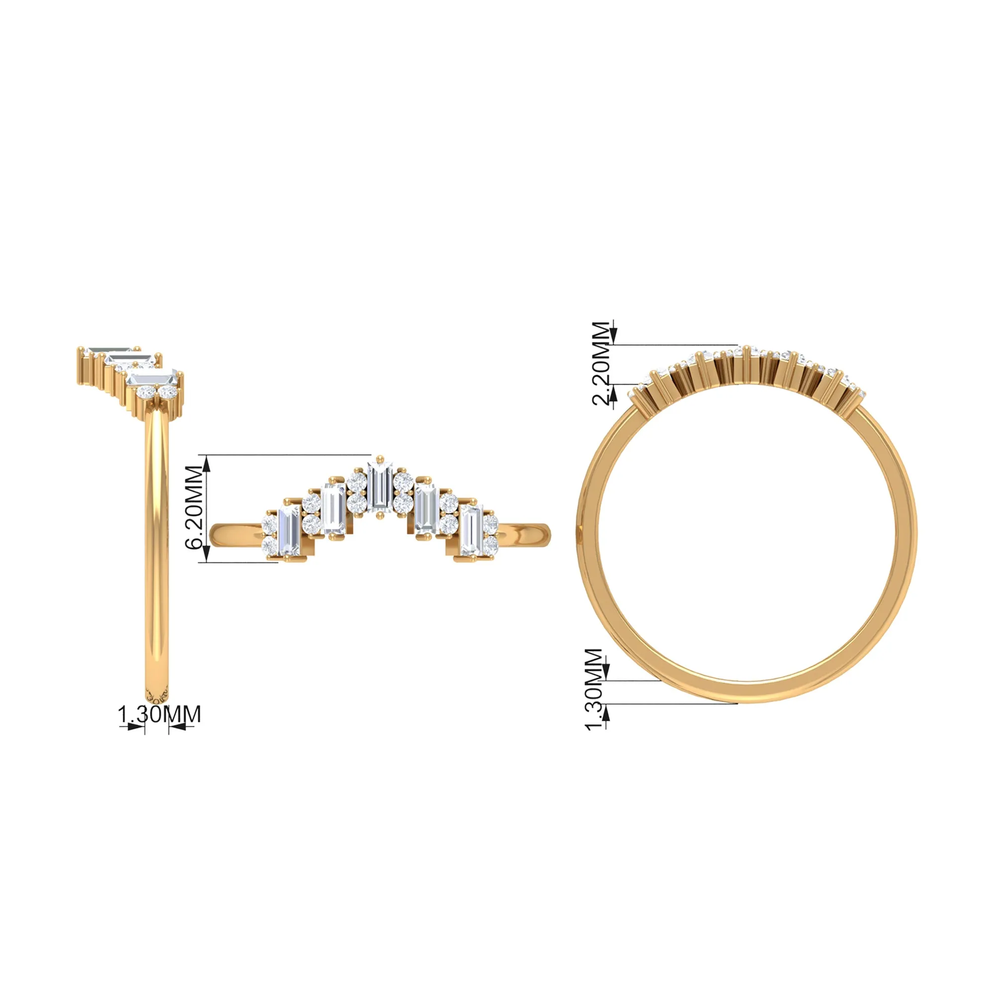 1/2 CT Baguette and Round Cut Moissanite Chevron Stackable Ring