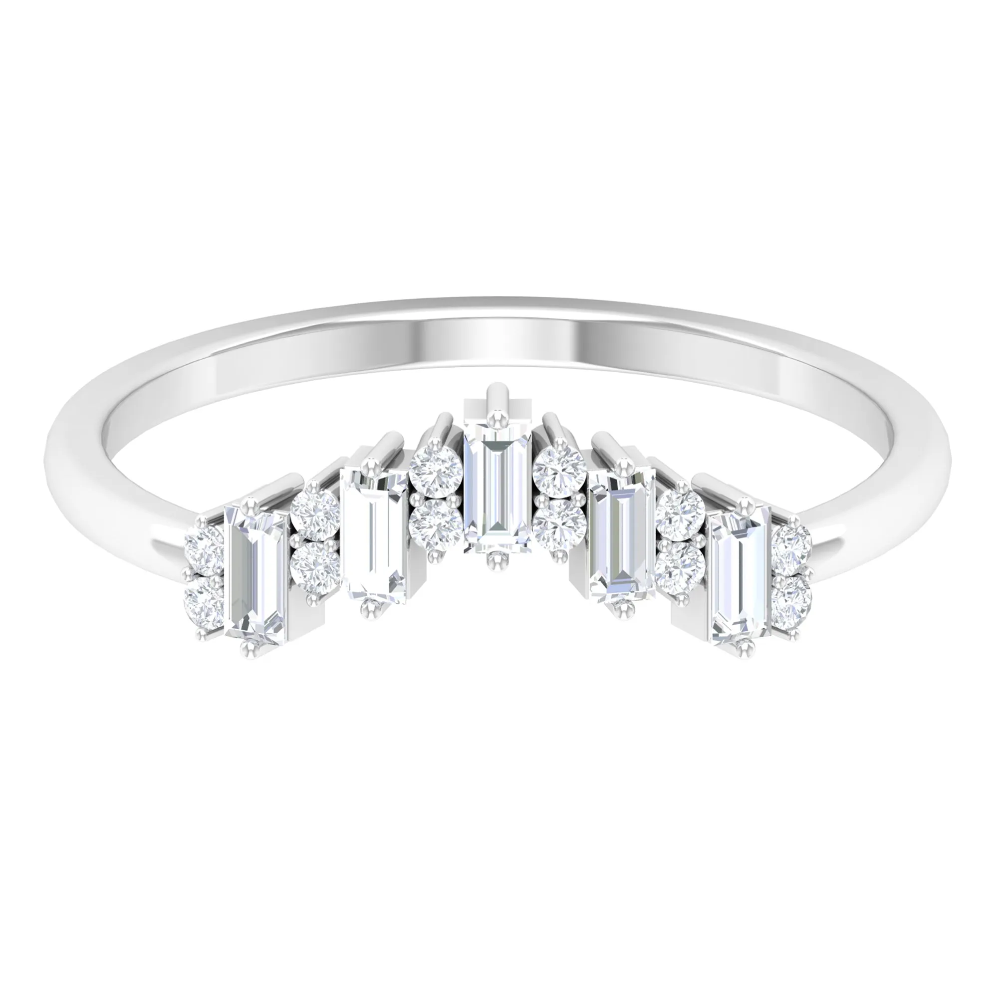1/2 CT Baguette and Round Cut Moissanite Chevron Stackable Ring