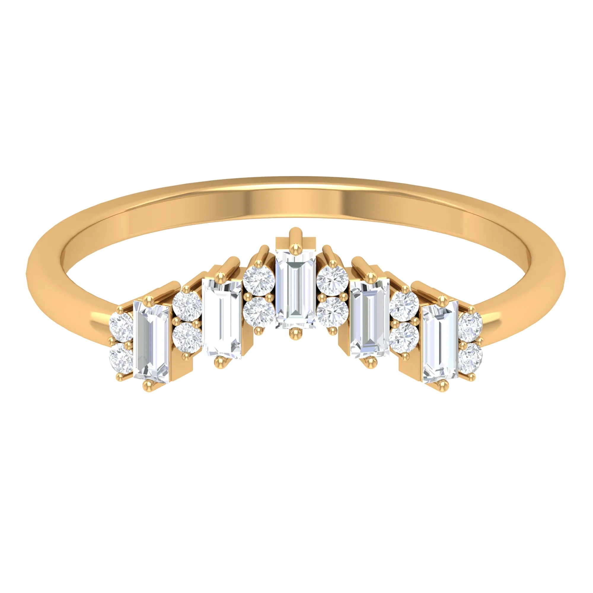 1/2 CT Baguette and Round Cut Moissanite Chevron Stackable Ring