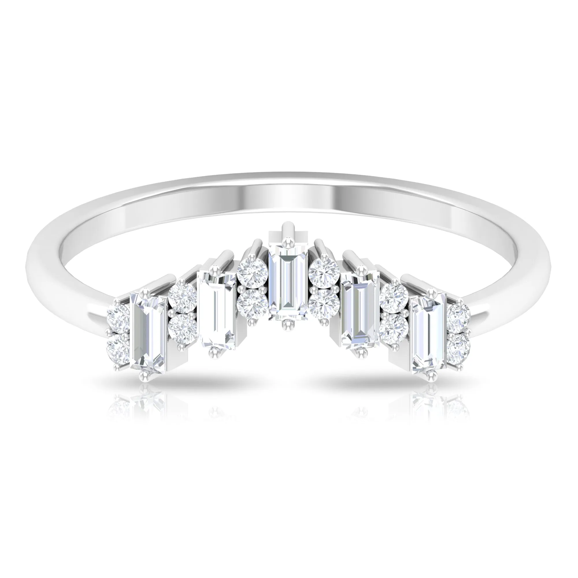 1/2 CT Baguette and Round Cut Moissanite Chevron Stackable Ring