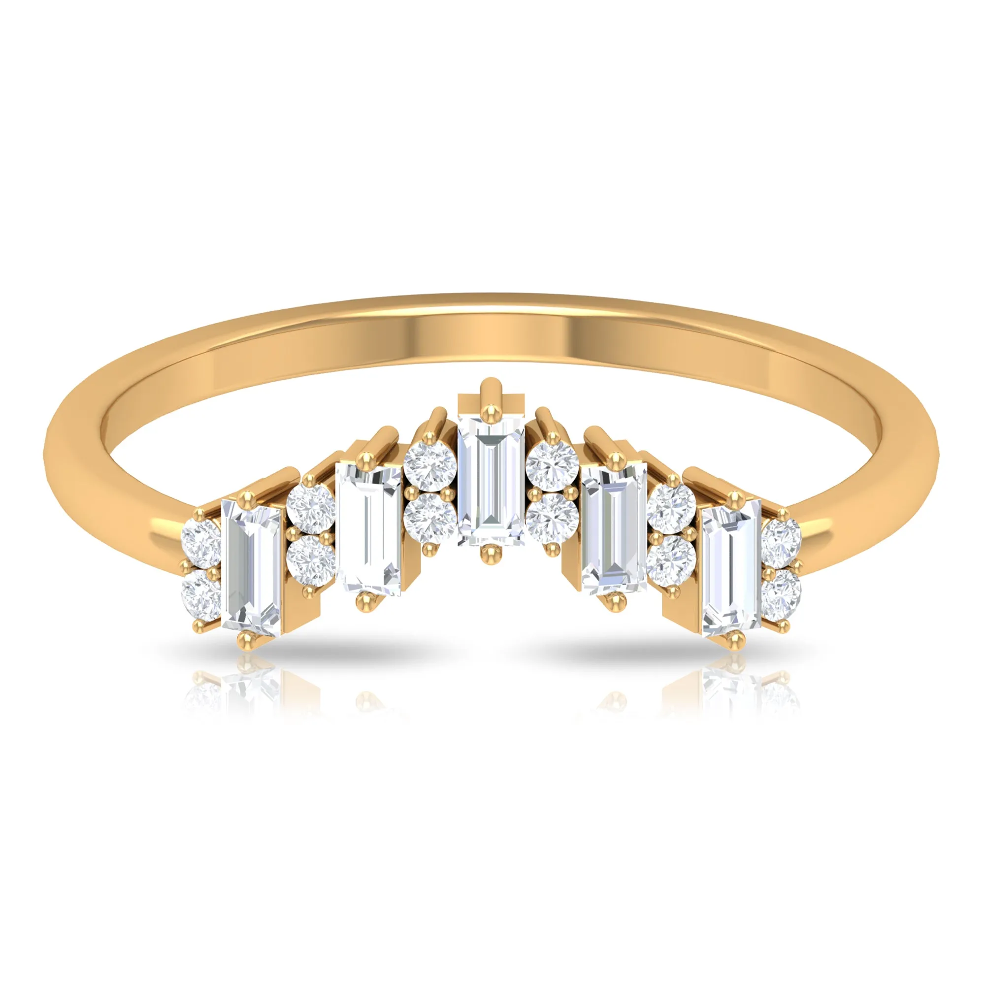 1/2 CT Baguette and Round Cut Moissanite Chevron Stackable Ring