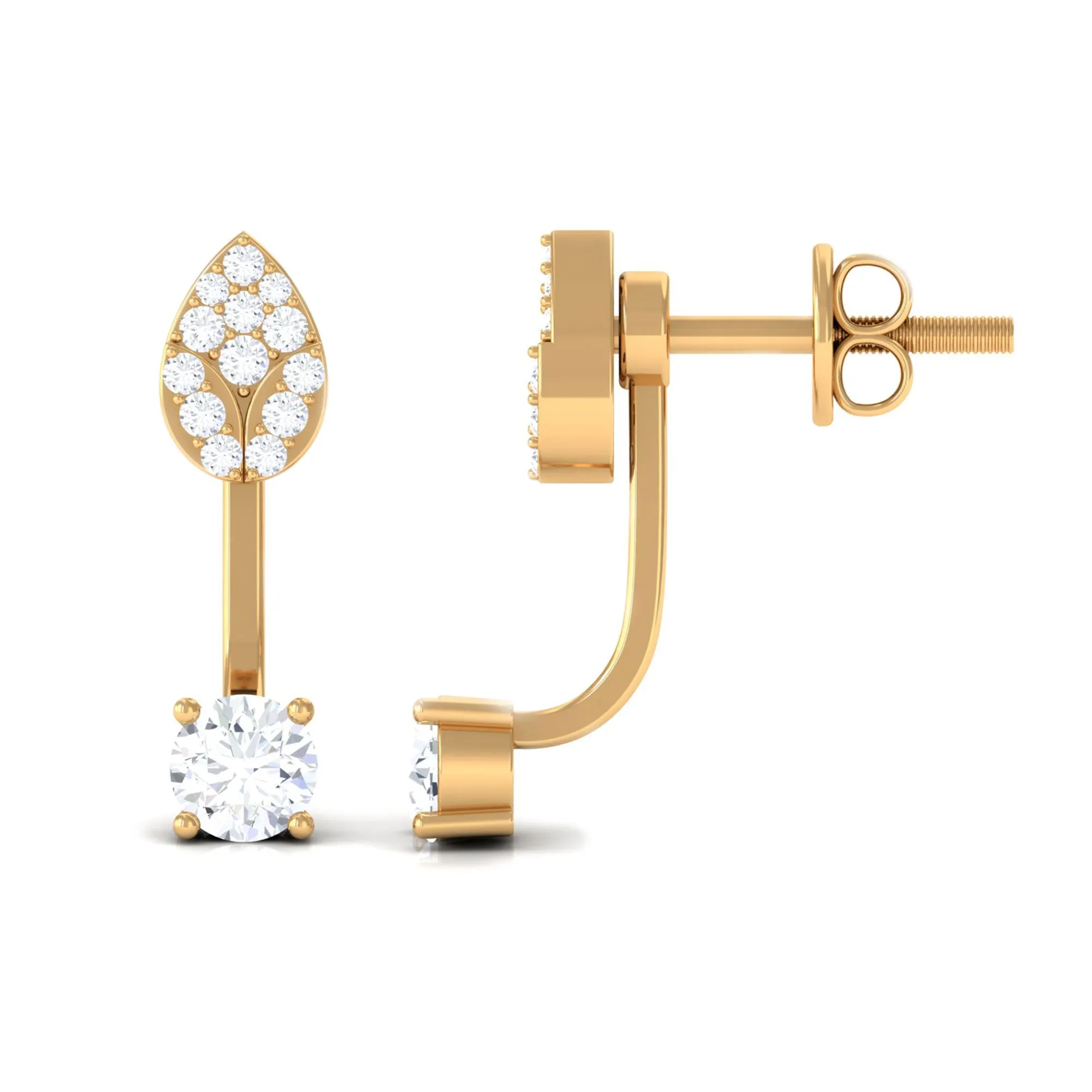 1/2 CT Certified Zircon Gold Leaf Jacket Earrings