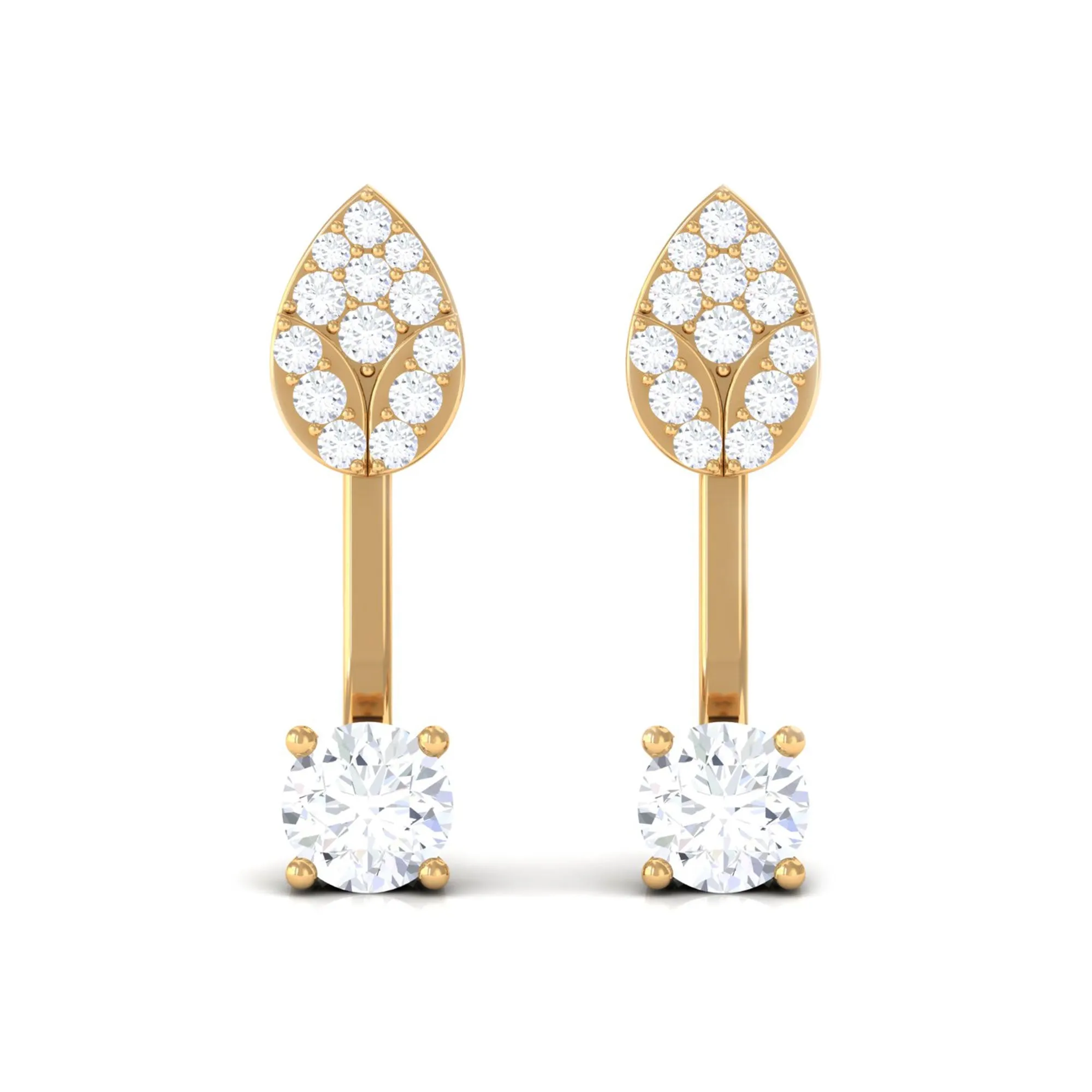 1/2 CT Certified Zircon Gold Leaf Jacket Earrings