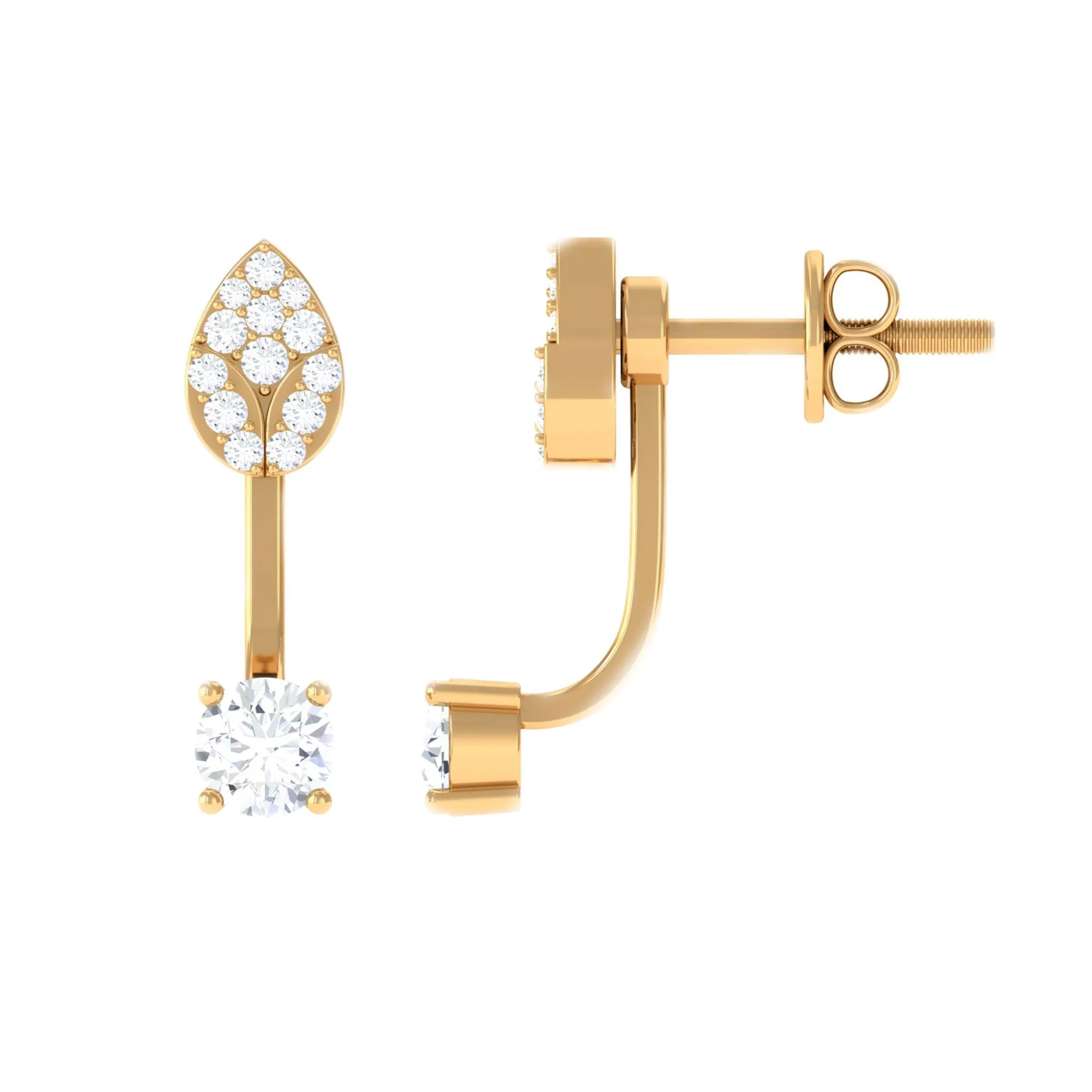 1/2 CT Certified Zircon Gold Leaf Jacket Earrings