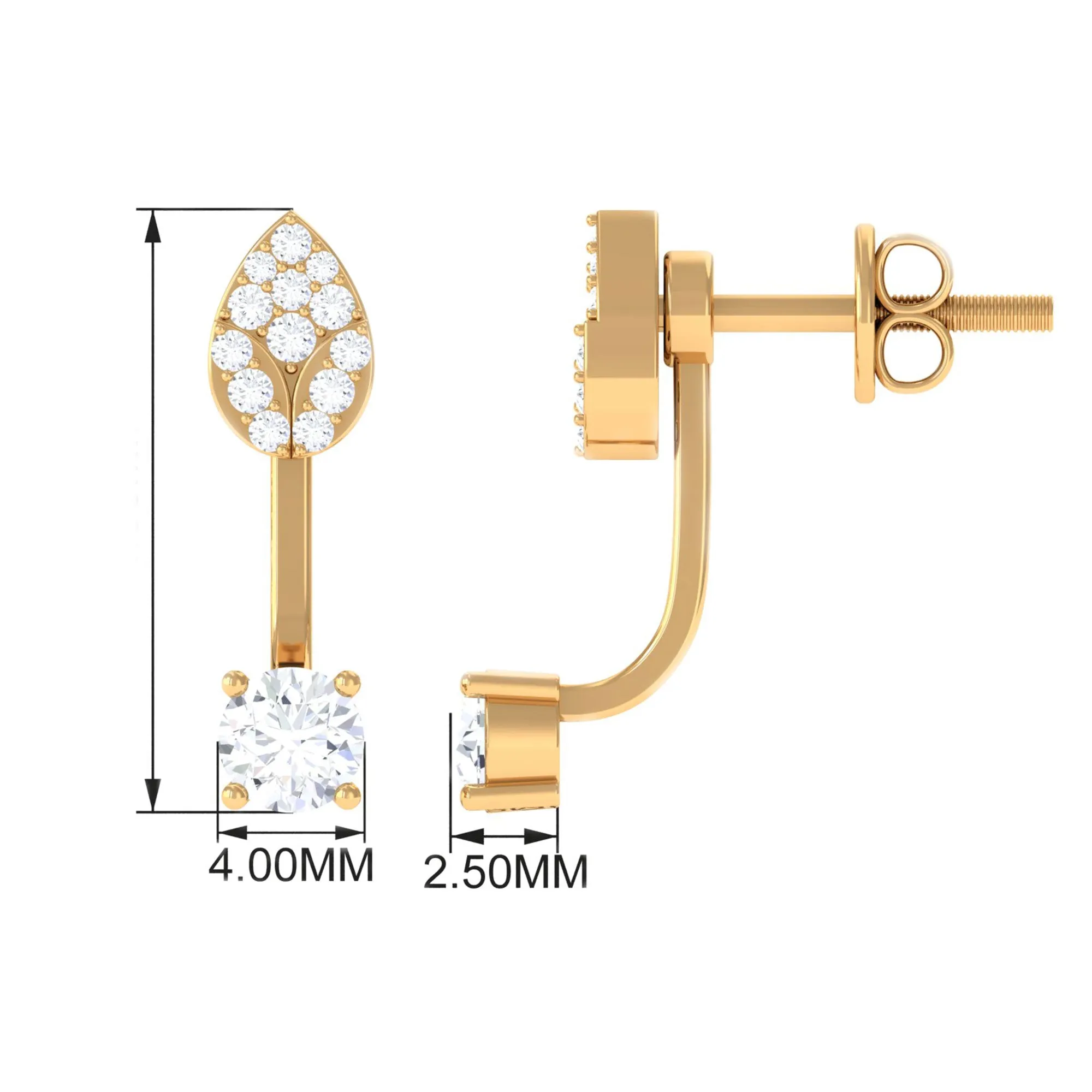 1/2 CT Certified Zircon Gold Leaf Jacket Earrings