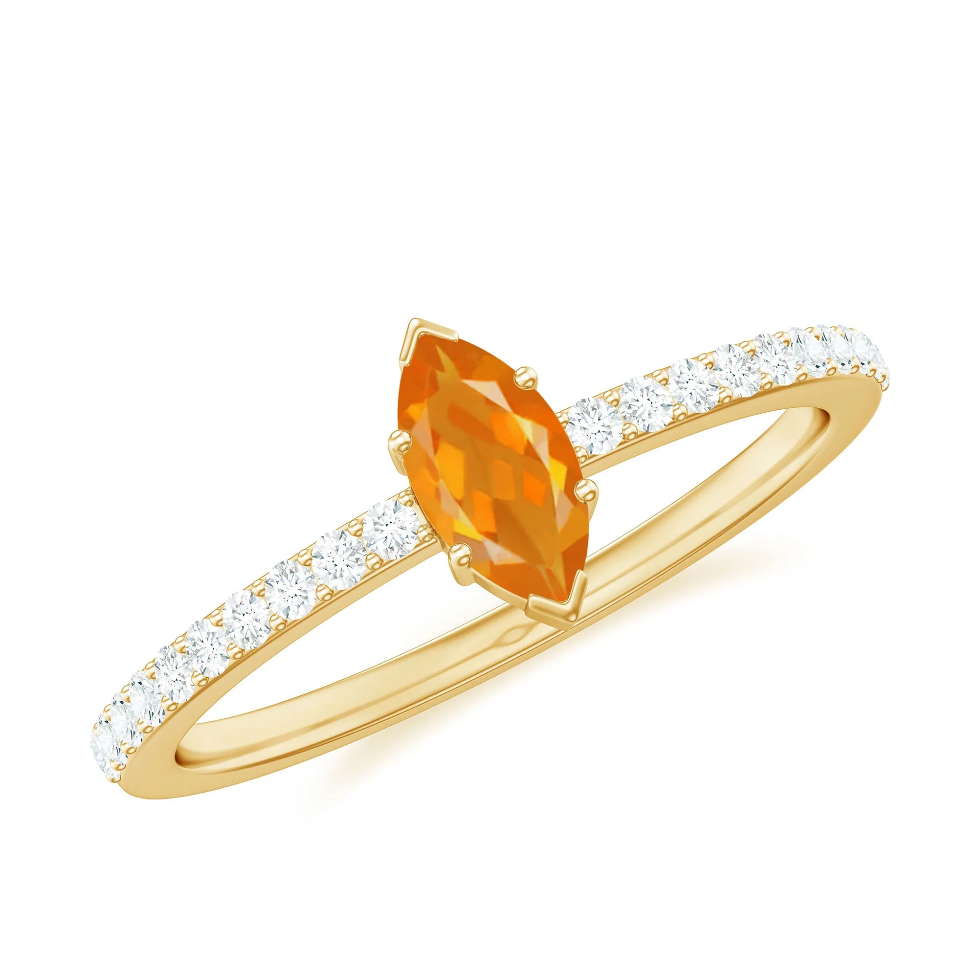 1/2 Ct Fire Opal Marquise Engagement Ring with Diamond