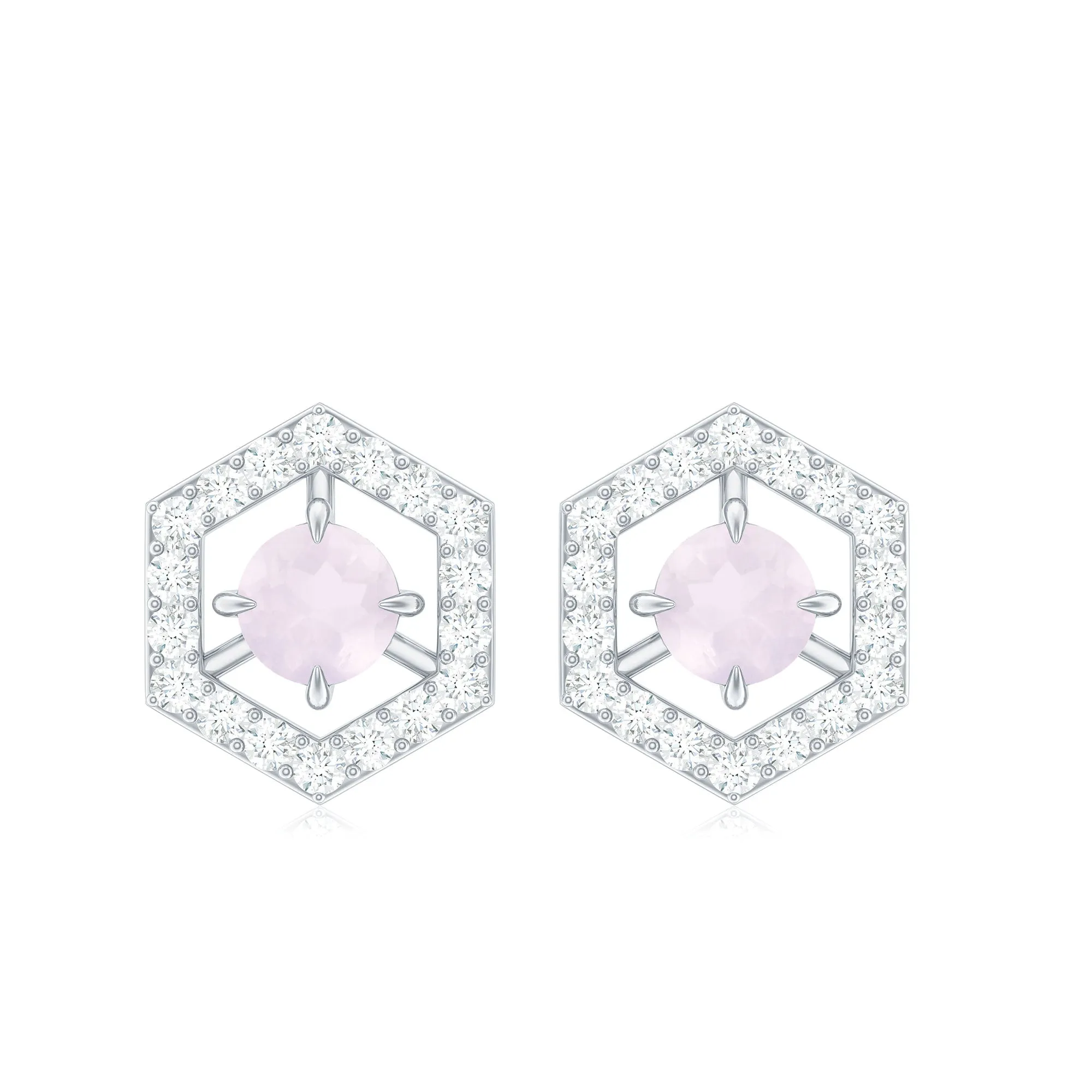 1.25 CT Minimal Rose Quartz and Diamond Geometric Stud Earrings