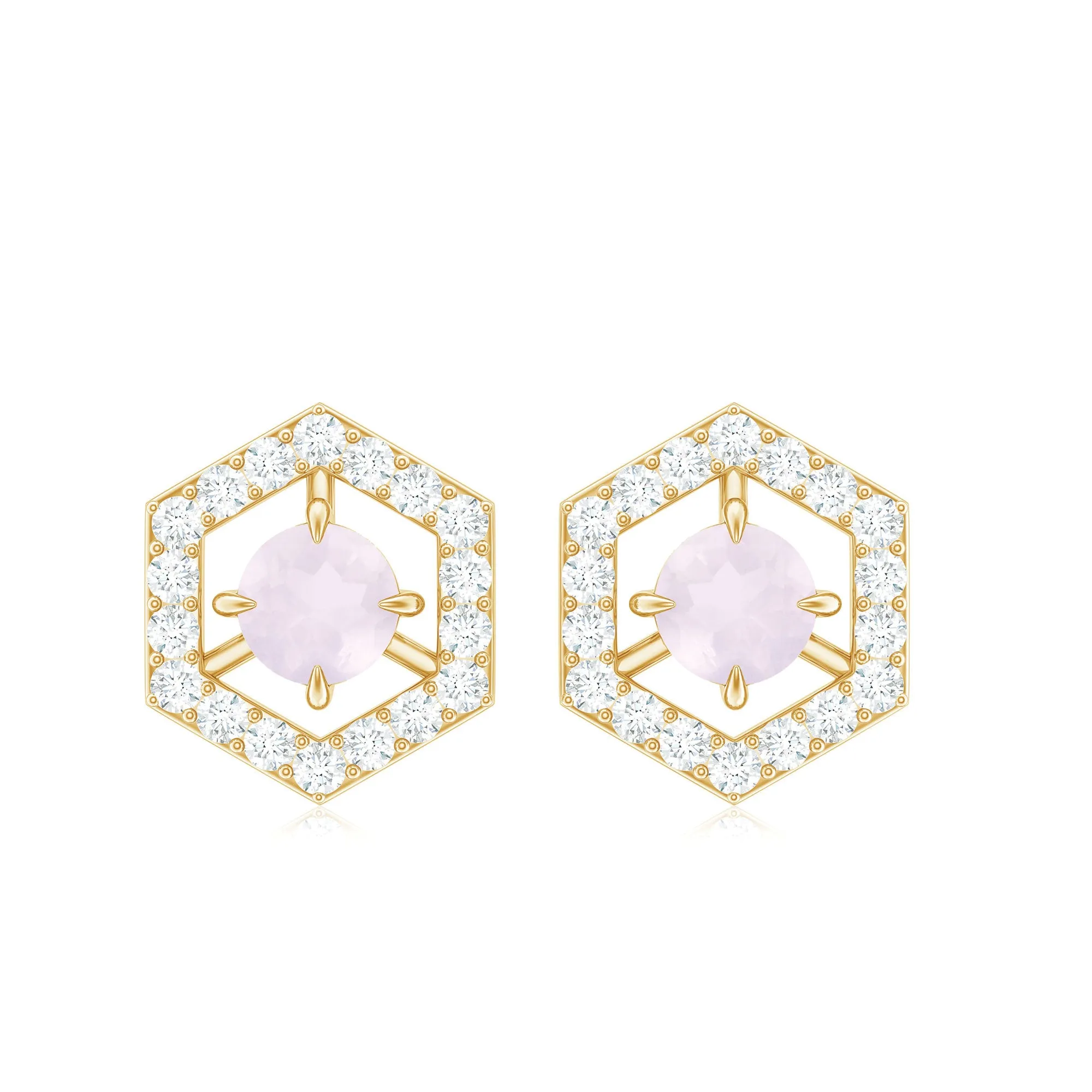 1.25 CT Minimal Rose Quartz and Diamond Geometric Stud Earrings
