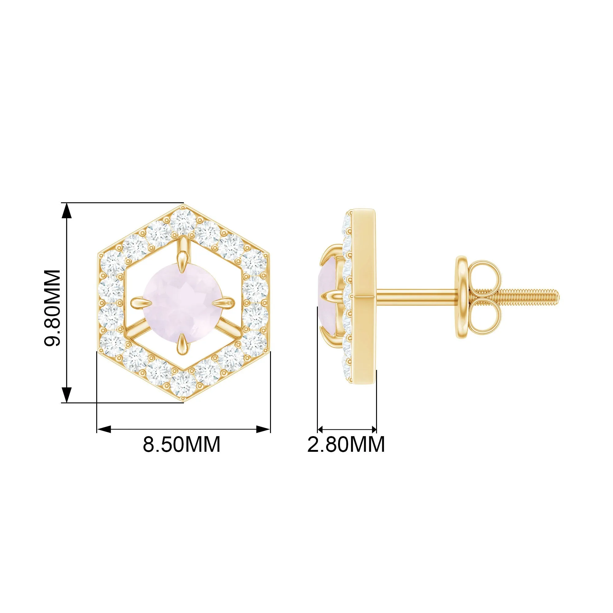 1.25 CT Minimal Rose Quartz and Diamond Geometric Stud Earrings