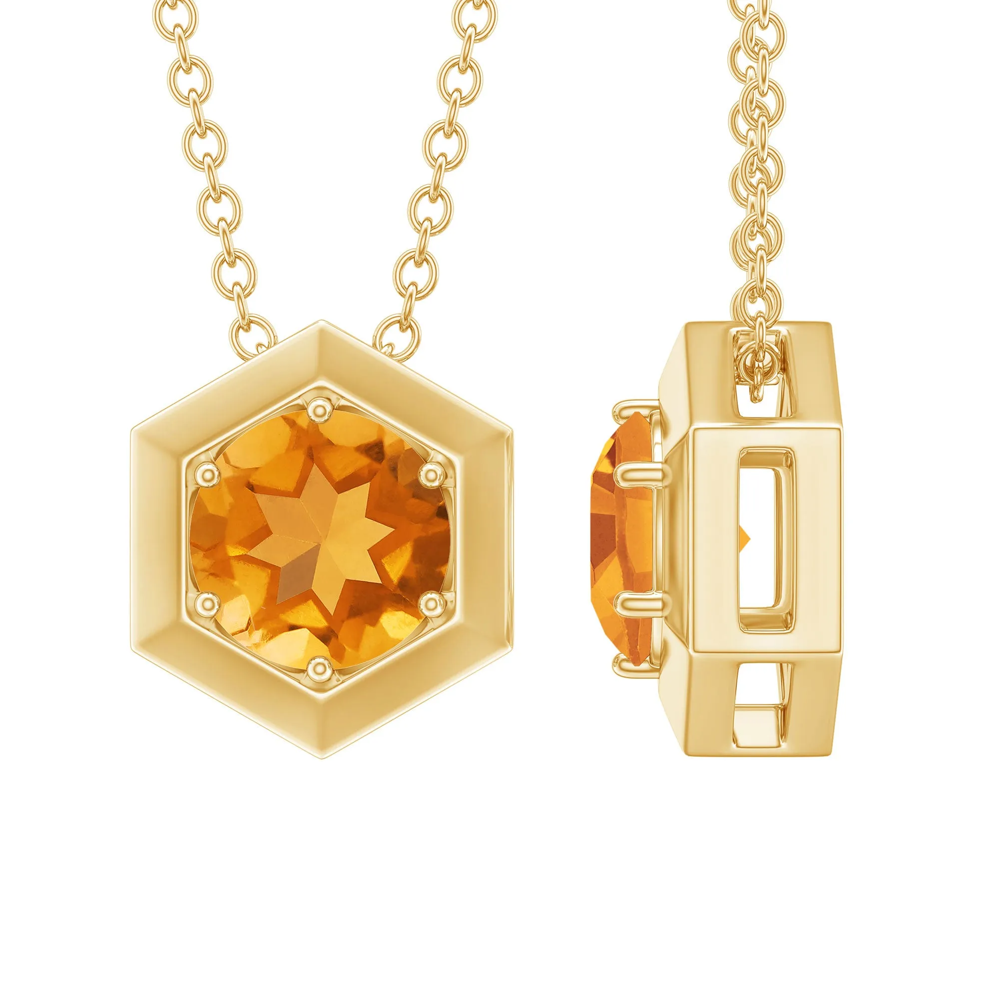 1.25 CT Natural Citrine Solitaire Hexagon Pendant in Gold