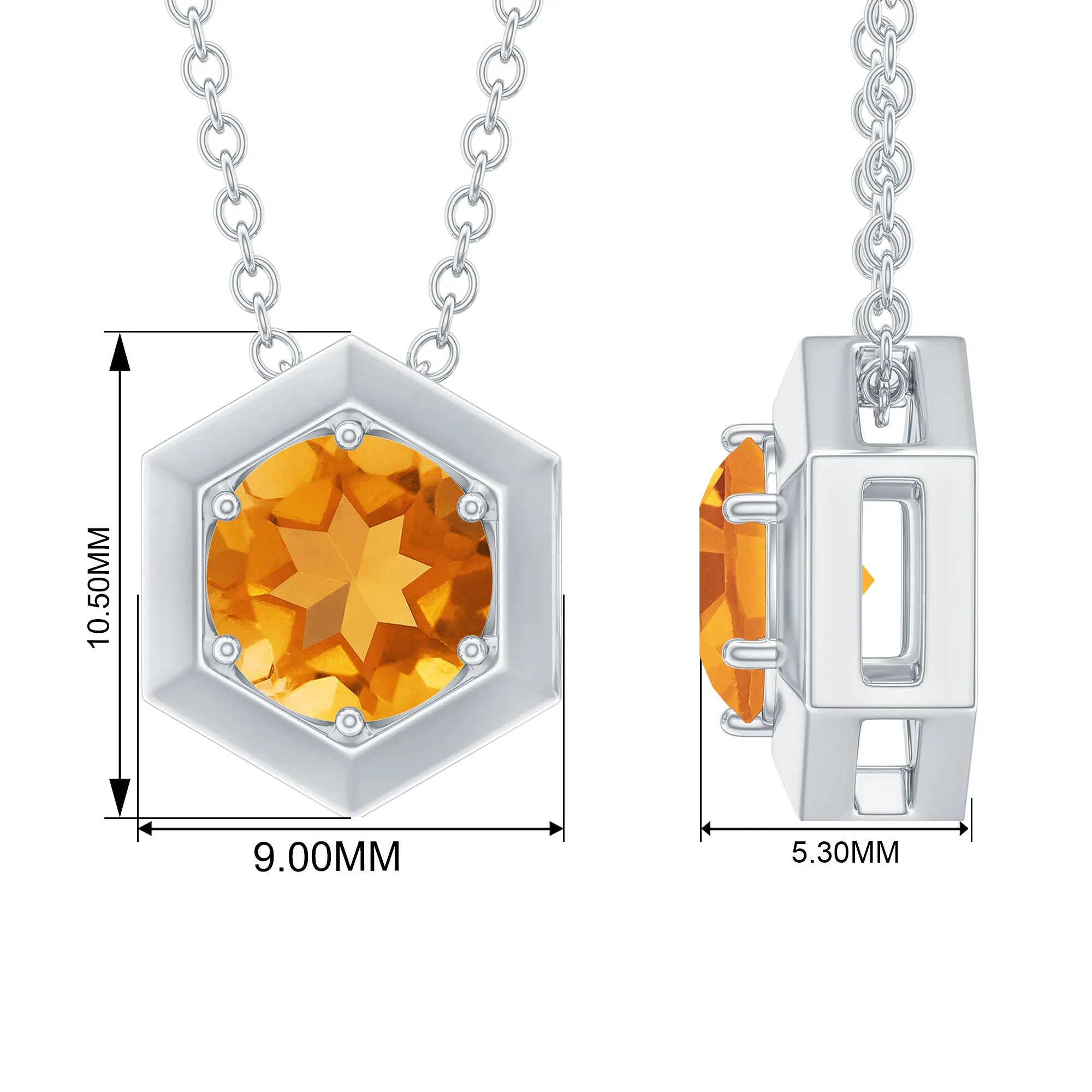 1.25 CT Natural Citrine Solitaire Hexagon Pendant in Gold