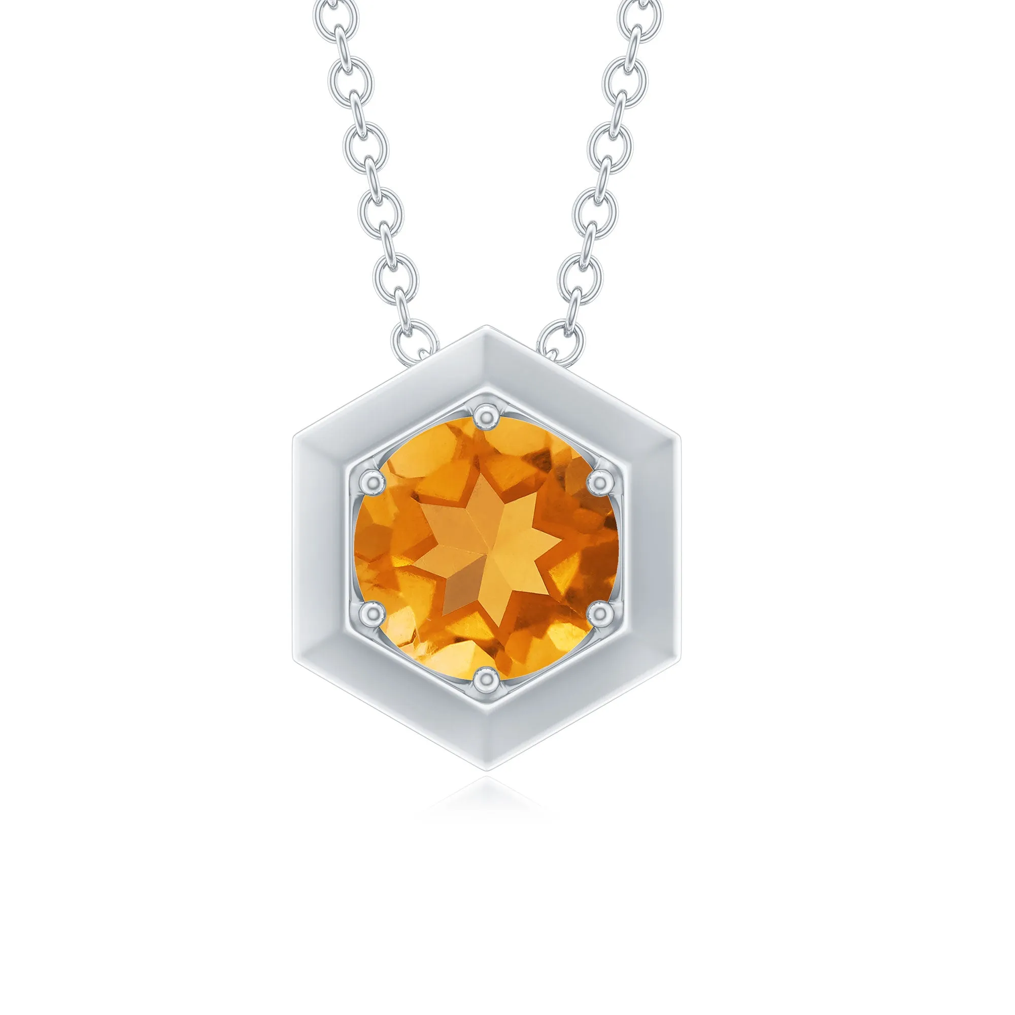 1.25 CT Natural Citrine Solitaire Hexagon Pendant in Gold