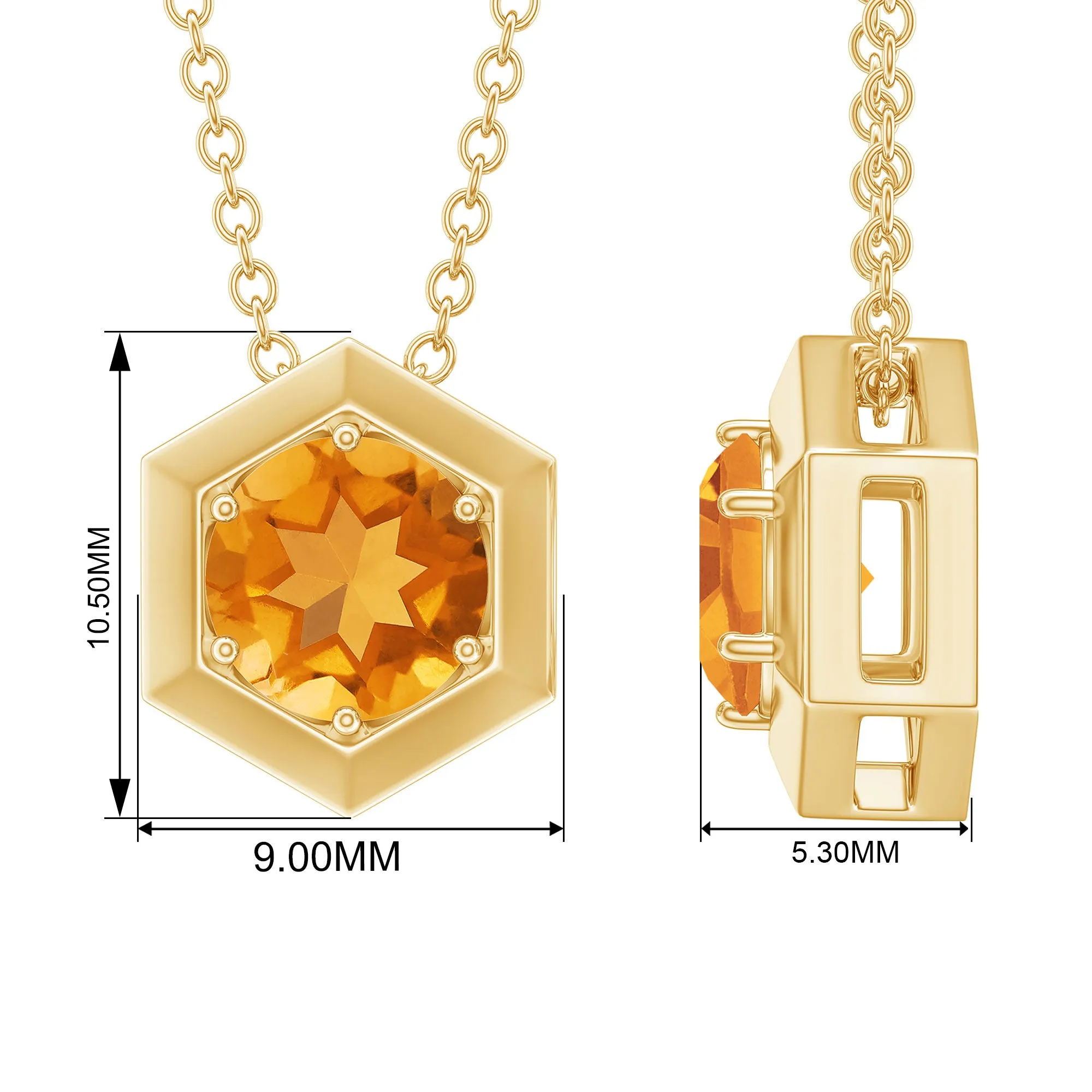 1.25 CT Natural Citrine Solitaire Hexagon Pendant in Gold