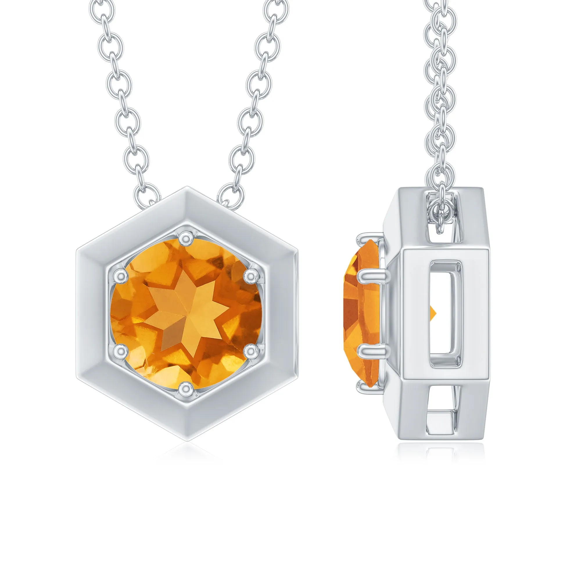 1.25 CT Natural Citrine Solitaire Hexagon Pendant in Gold