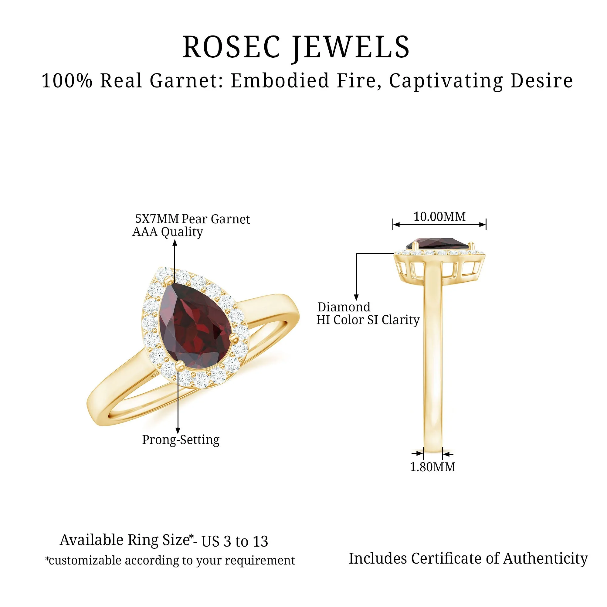 1.25 CT Pear Shape Garnet Ring with Diamond Halo