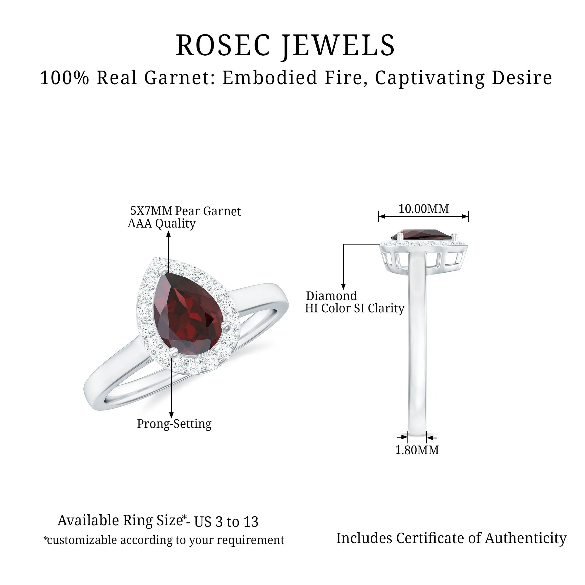 1.25 CT Pear Shape Garnet Ring with Diamond Halo