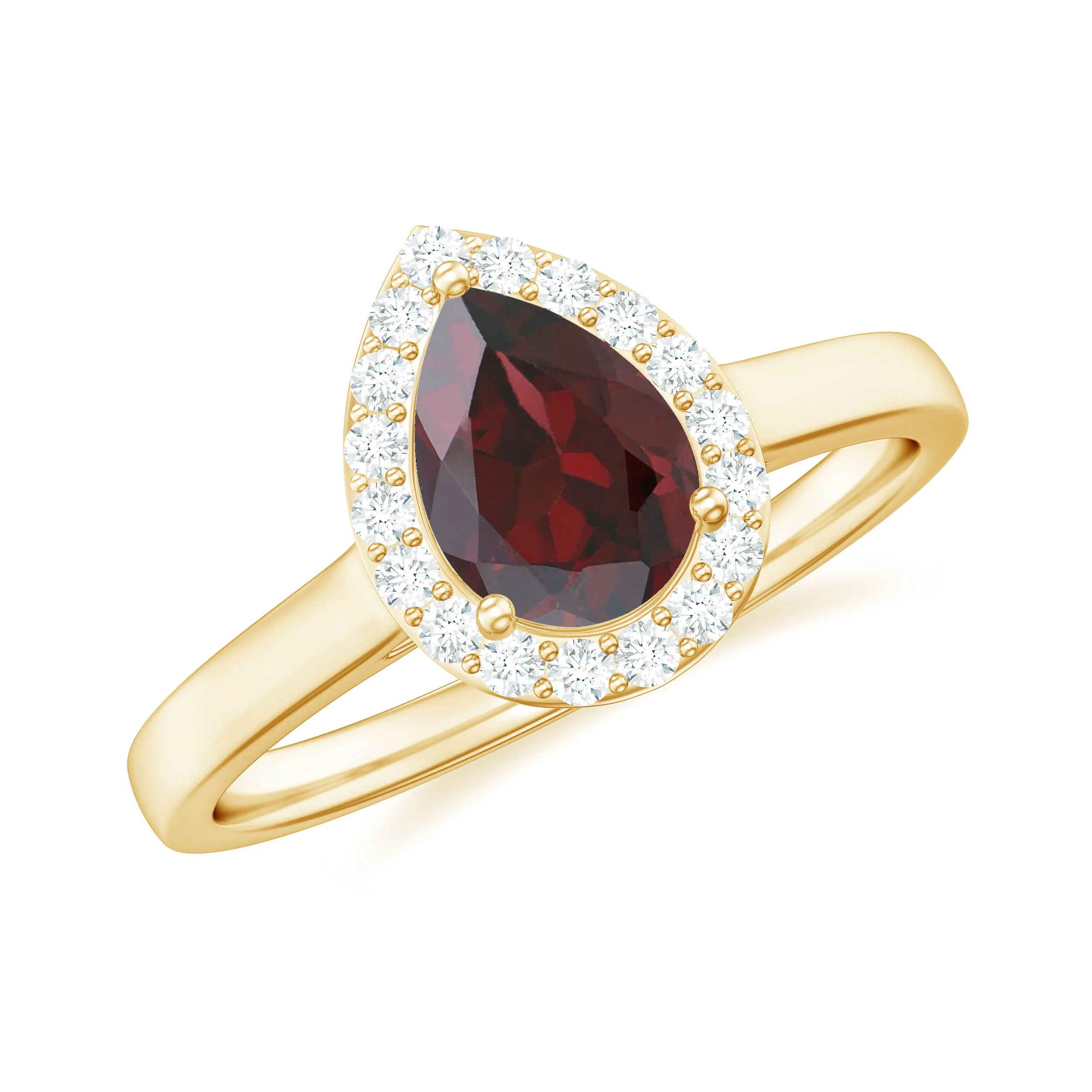 1.25 CT Pear Shape Garnet Ring with Diamond Halo