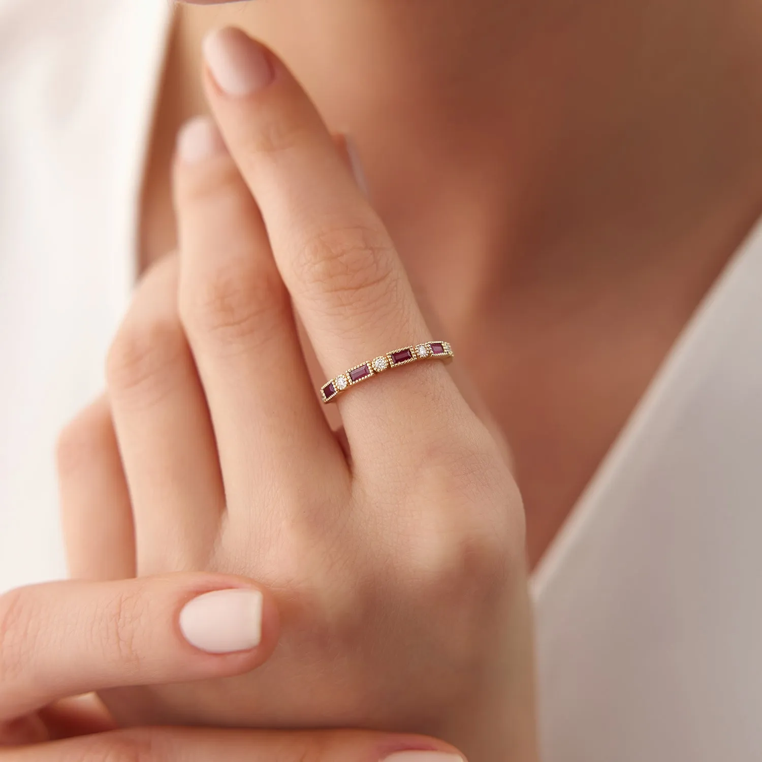14k Baguette Ruby and Diamond Ring