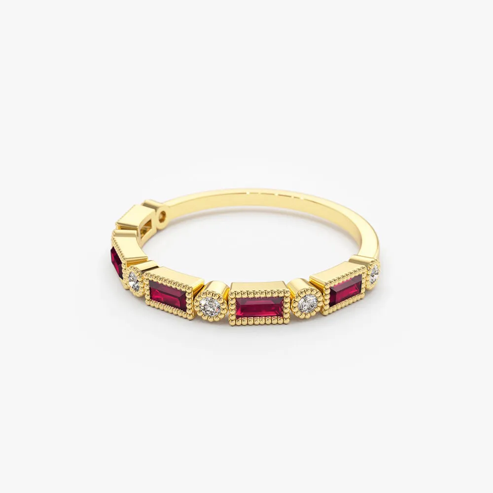 14k Baguette Ruby and Diamond Ring