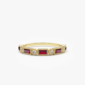 14k Baguette Ruby and Diamond Ring