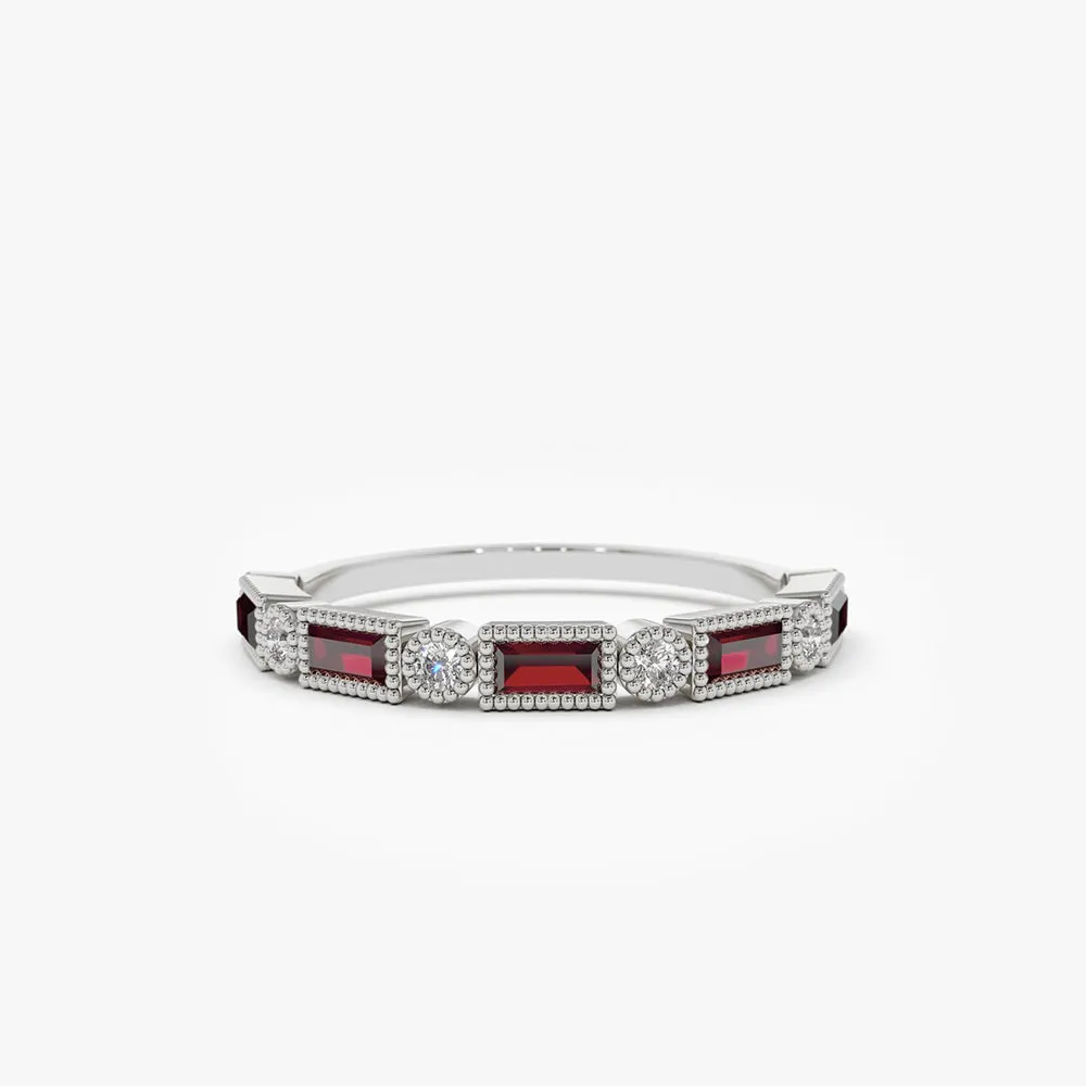 14k Baguette Ruby and Diamond Ring