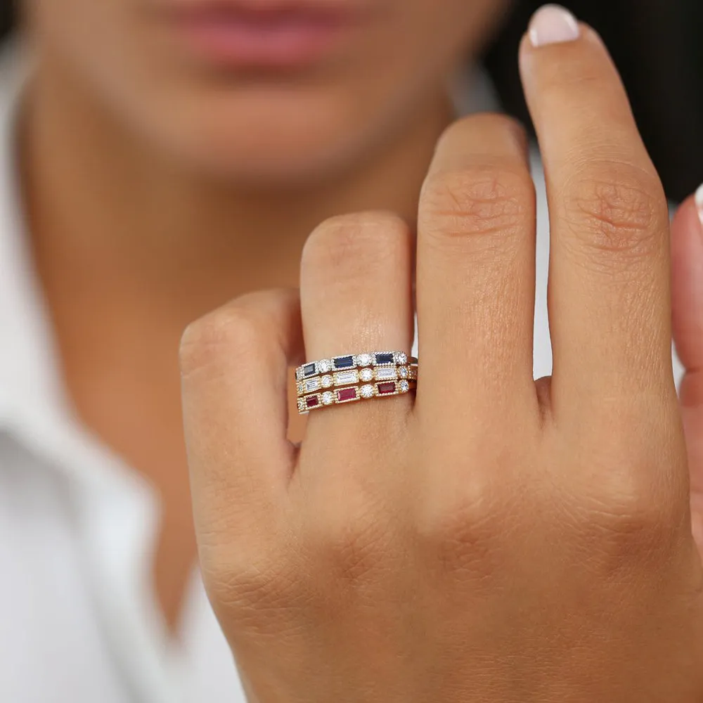14k Baguette Ruby and Diamond Ring