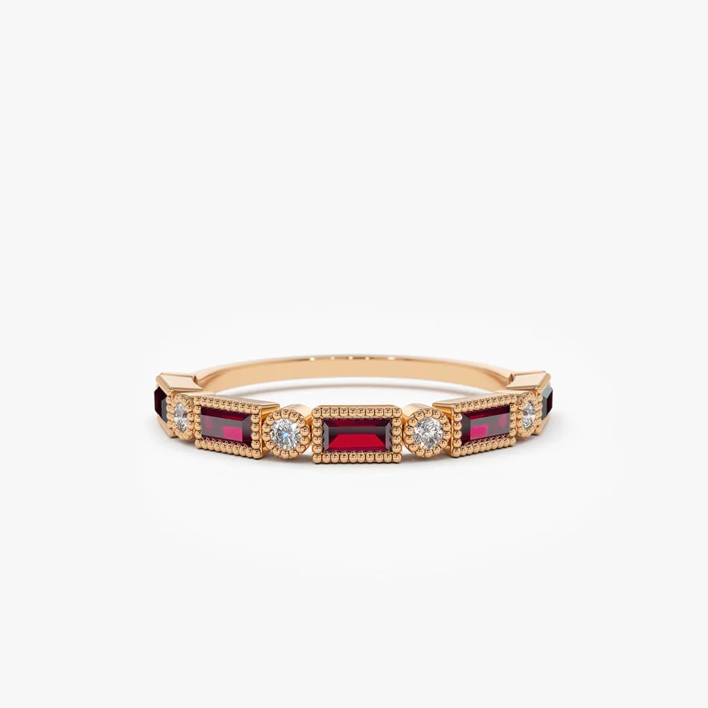 14k Baguette Ruby and Diamond Ring