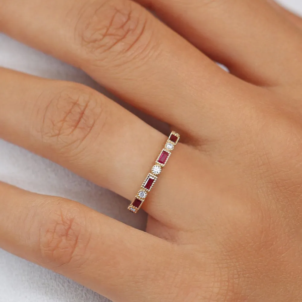 14k Baguette Ruby and Diamond Ring