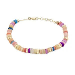 14k Gold & Mixed Pink Opal Rondelle Bead Bracelet